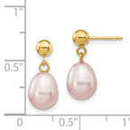 14k 7-8mm Purple Rice Freshwater Cultured Pearl Dangle Post Earrings