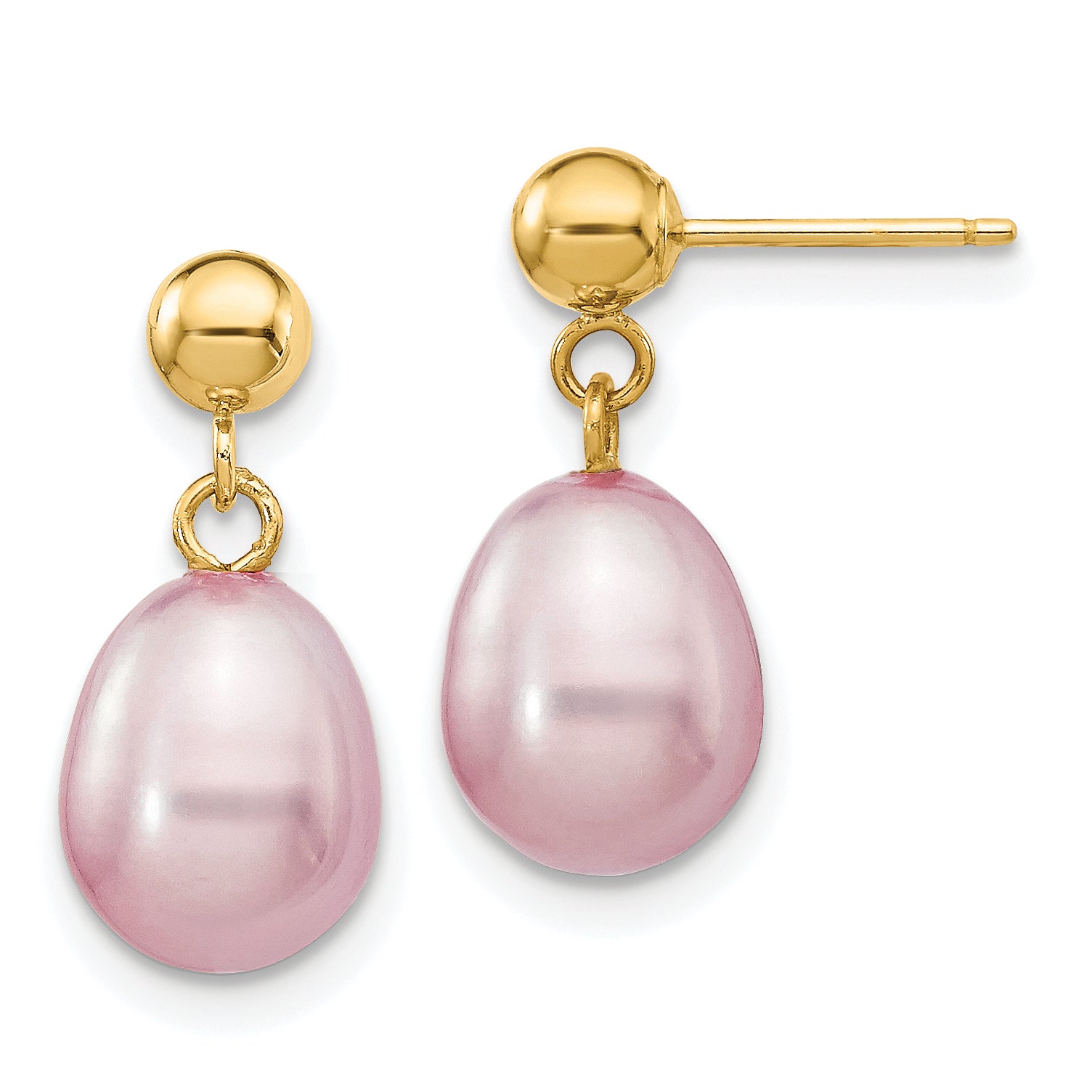 14k 7-8mm Purple Rice Freshwater Cultured Pearl Dangle Post Earrings Main image