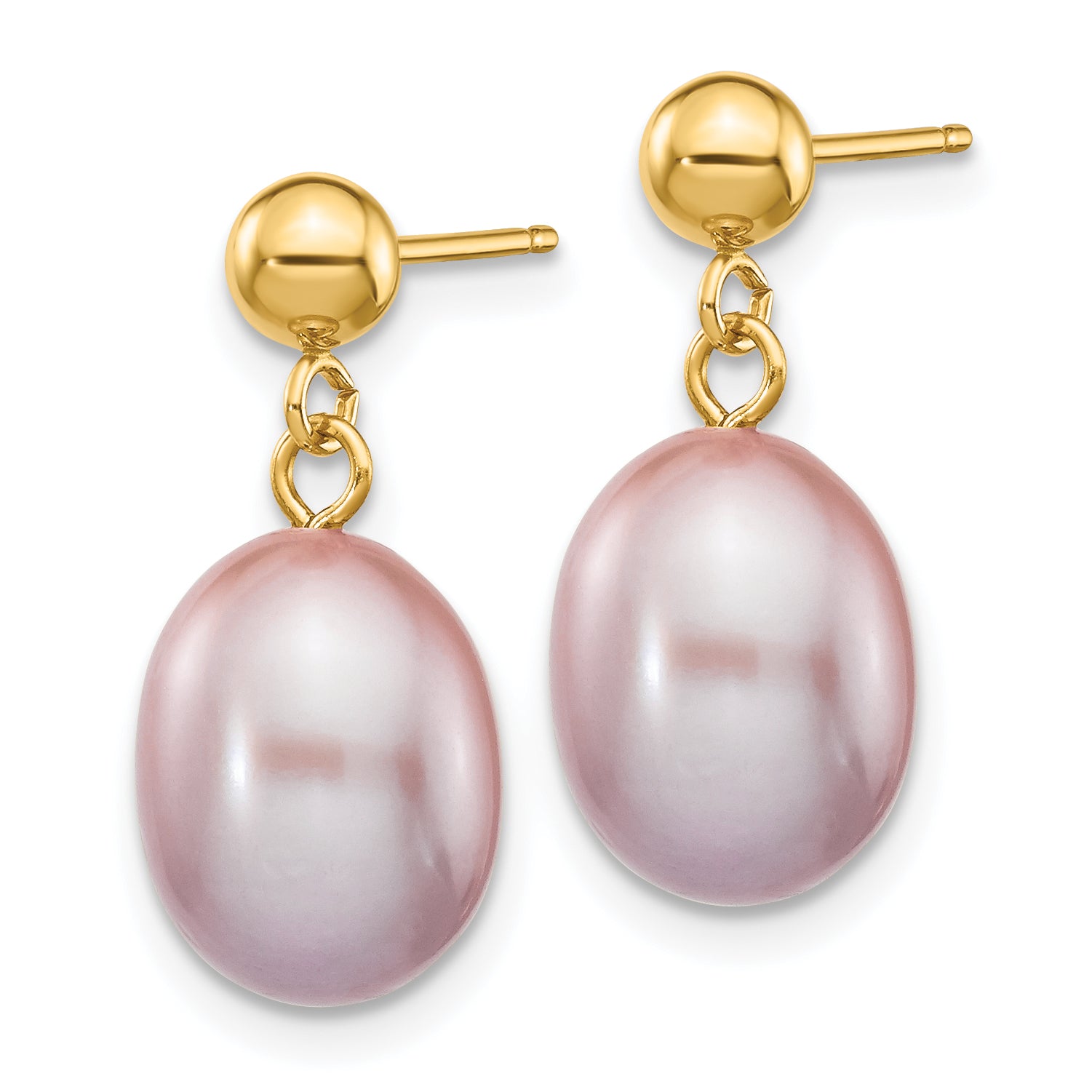 14k 8-9mm Purple Rice Freshwater Cultured Pearl Dangle Post Earrings Secondary image