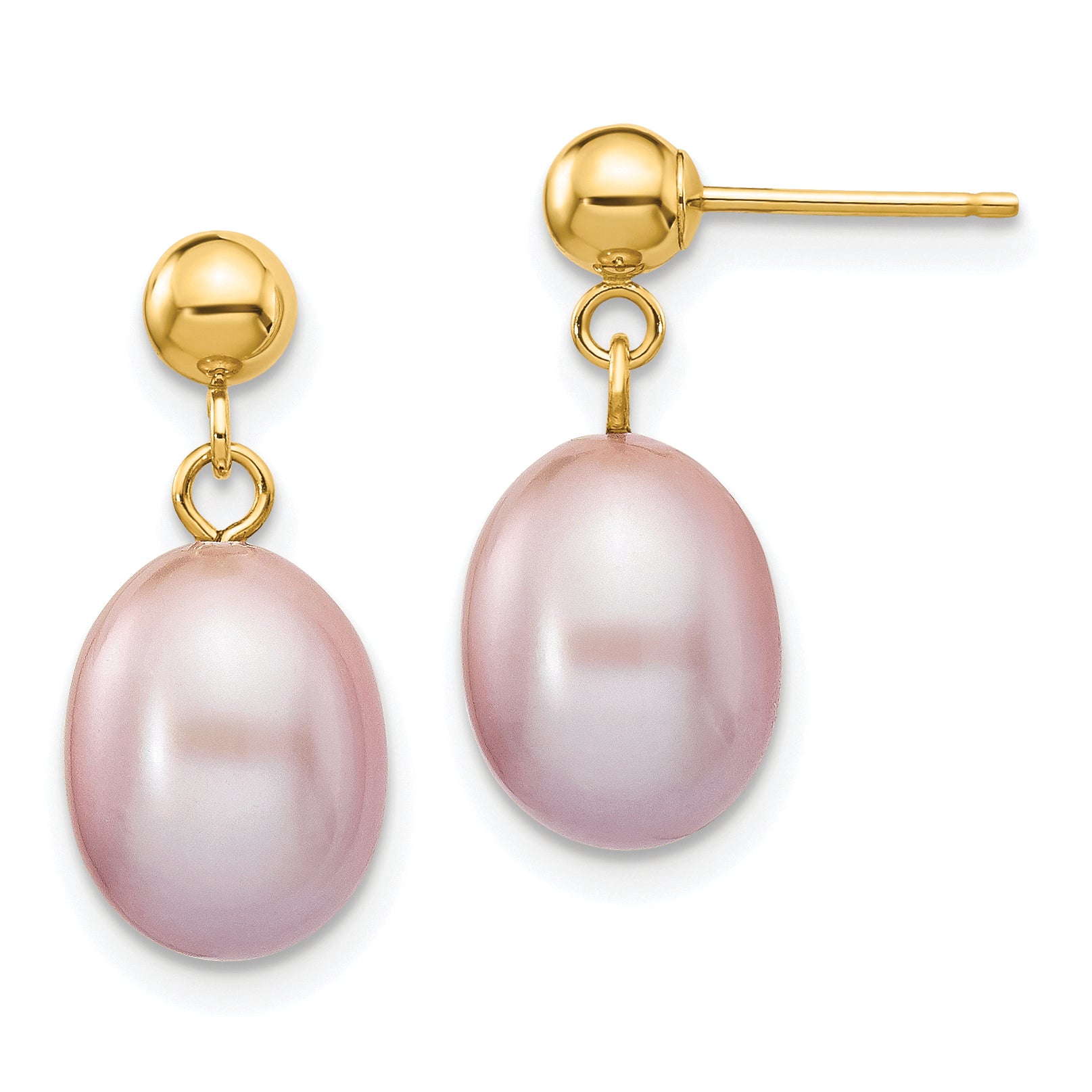 14k 8-9mm Purple Rice Freshwater Cultured Pearl Dangle Post Earrings Main image