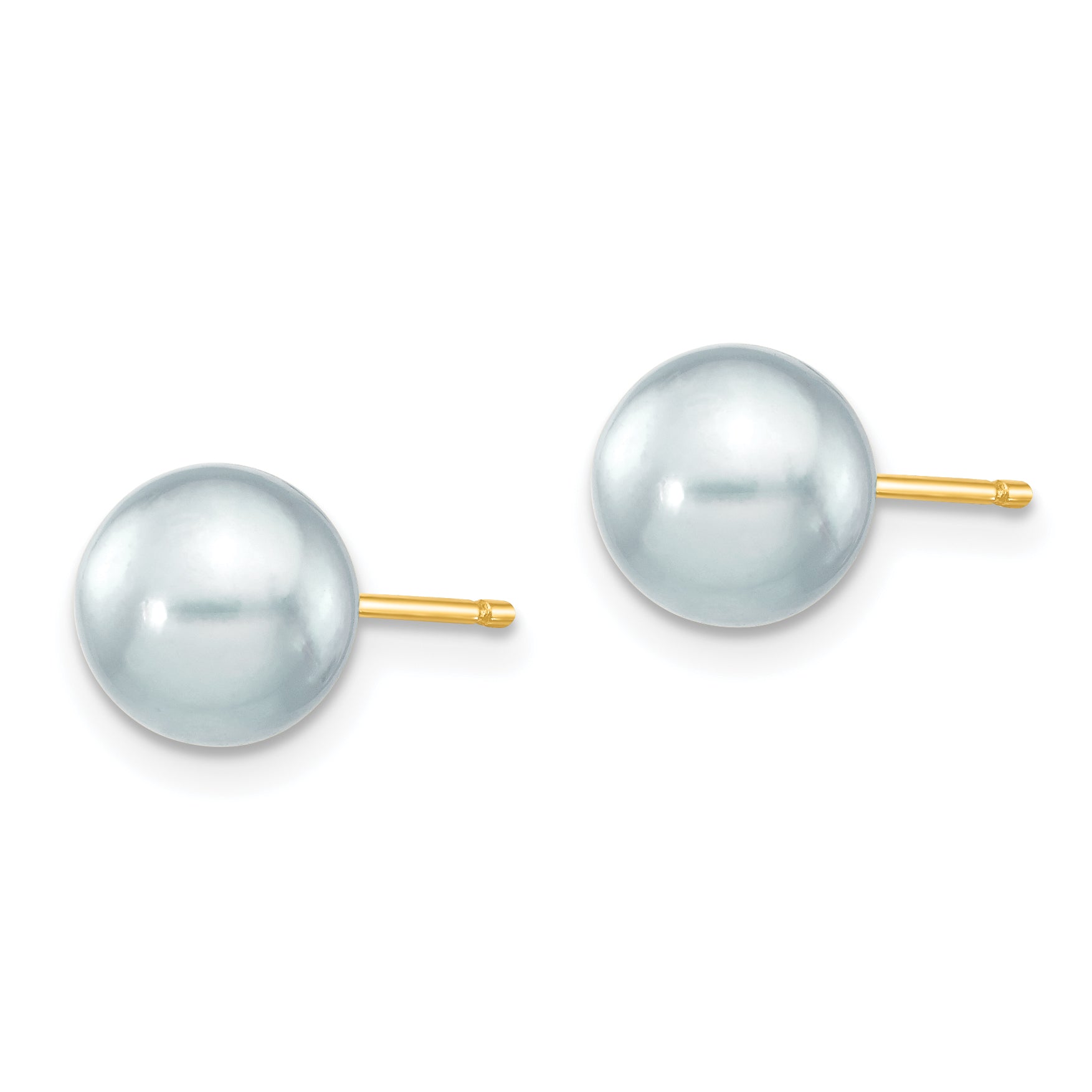 14k 7-8mm Round Grey Saltwater Akoya Cultured Pearl Stud Post Earrings Secondary image