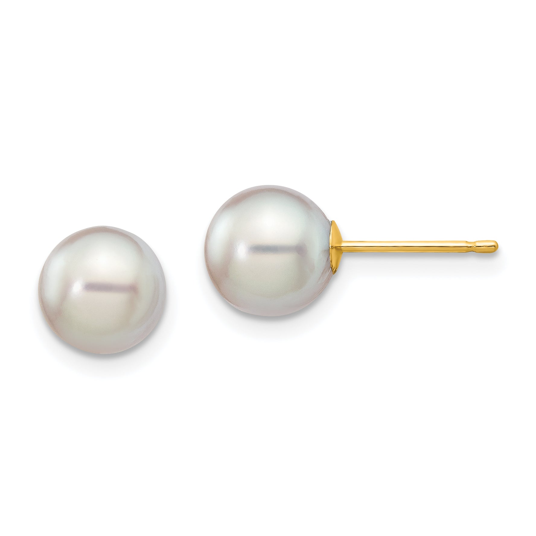 14k 7-8mm Round Grey Saltwater Akoya Cultured Pearl Stud Post Earrings Main image