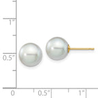14k 8-9mm Round Grey Saltwater Akoya Cultured Pearl Stud Post Earrings