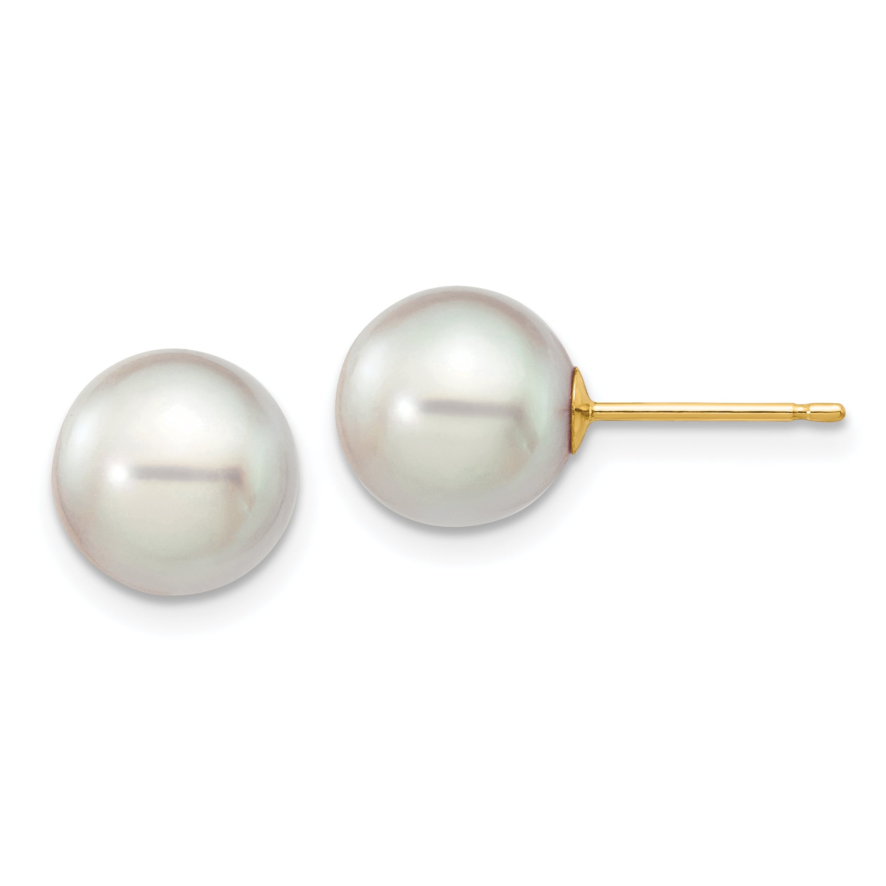 14k 8-9mm Round Grey Saltwater Akoya Cultured Pearl Stud Post Earrings Main image