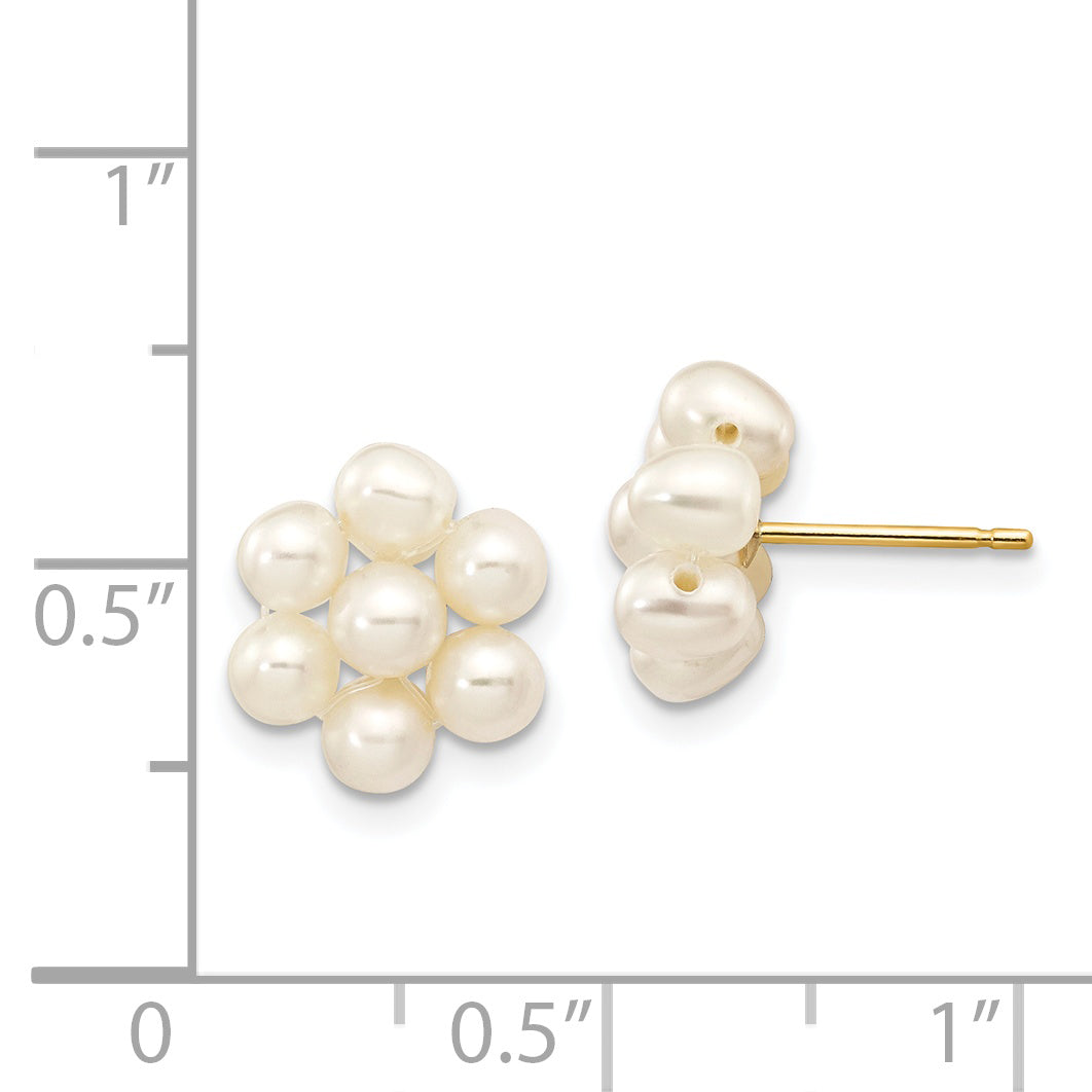 14k 3-4mm White Egg Freshwater Cultured Pearl Flower Earrings