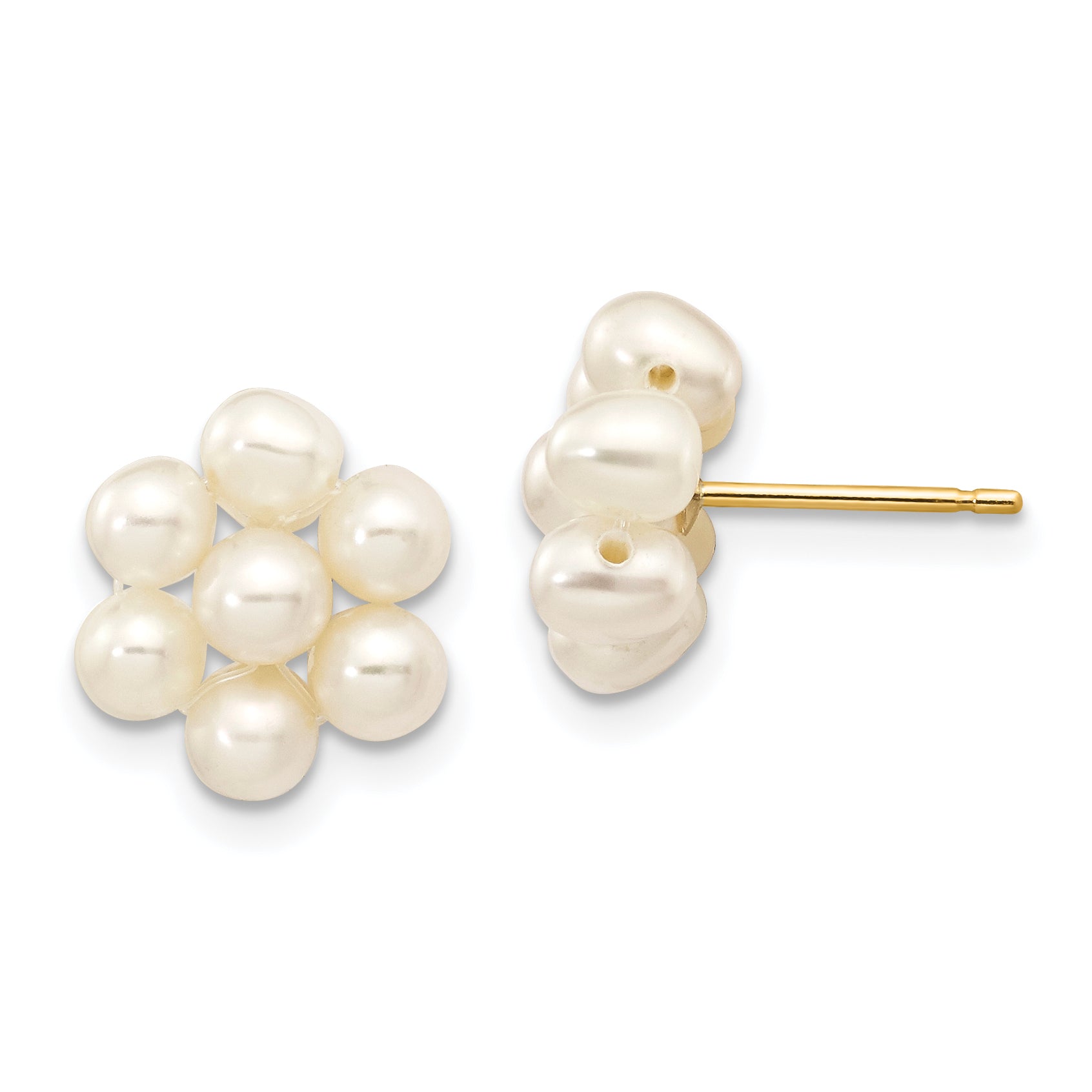 14k 3-4mm White Egg Freshwater Cultured Pearl Flower Earrings Main image