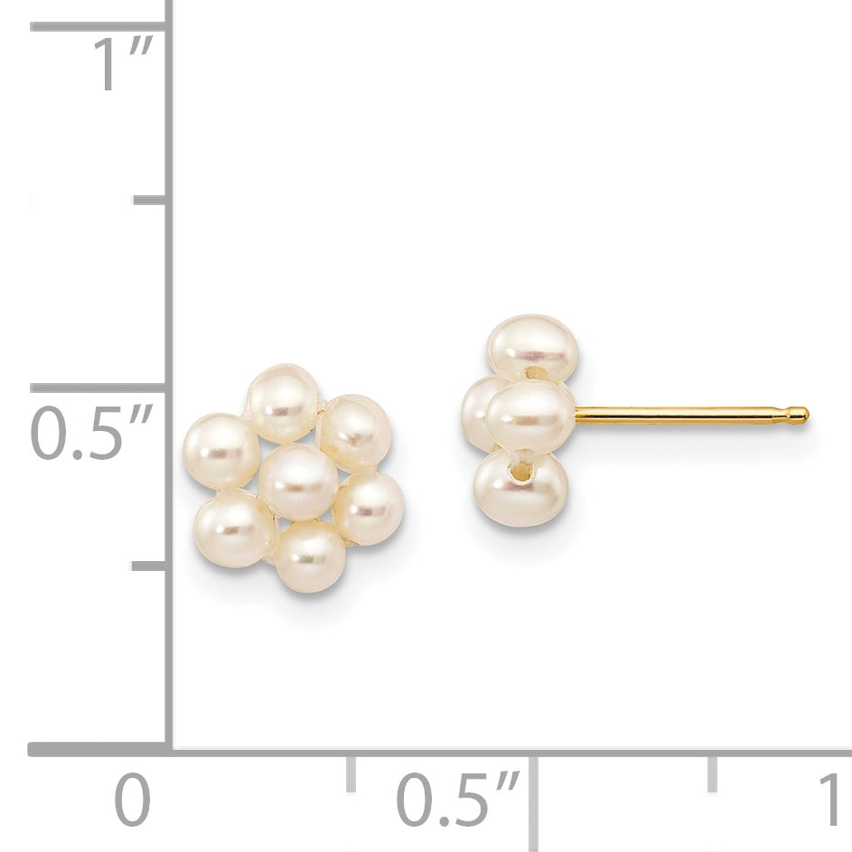 14k 2-3mm White Egg Freshwater Cultured Pearl Flower Earrings