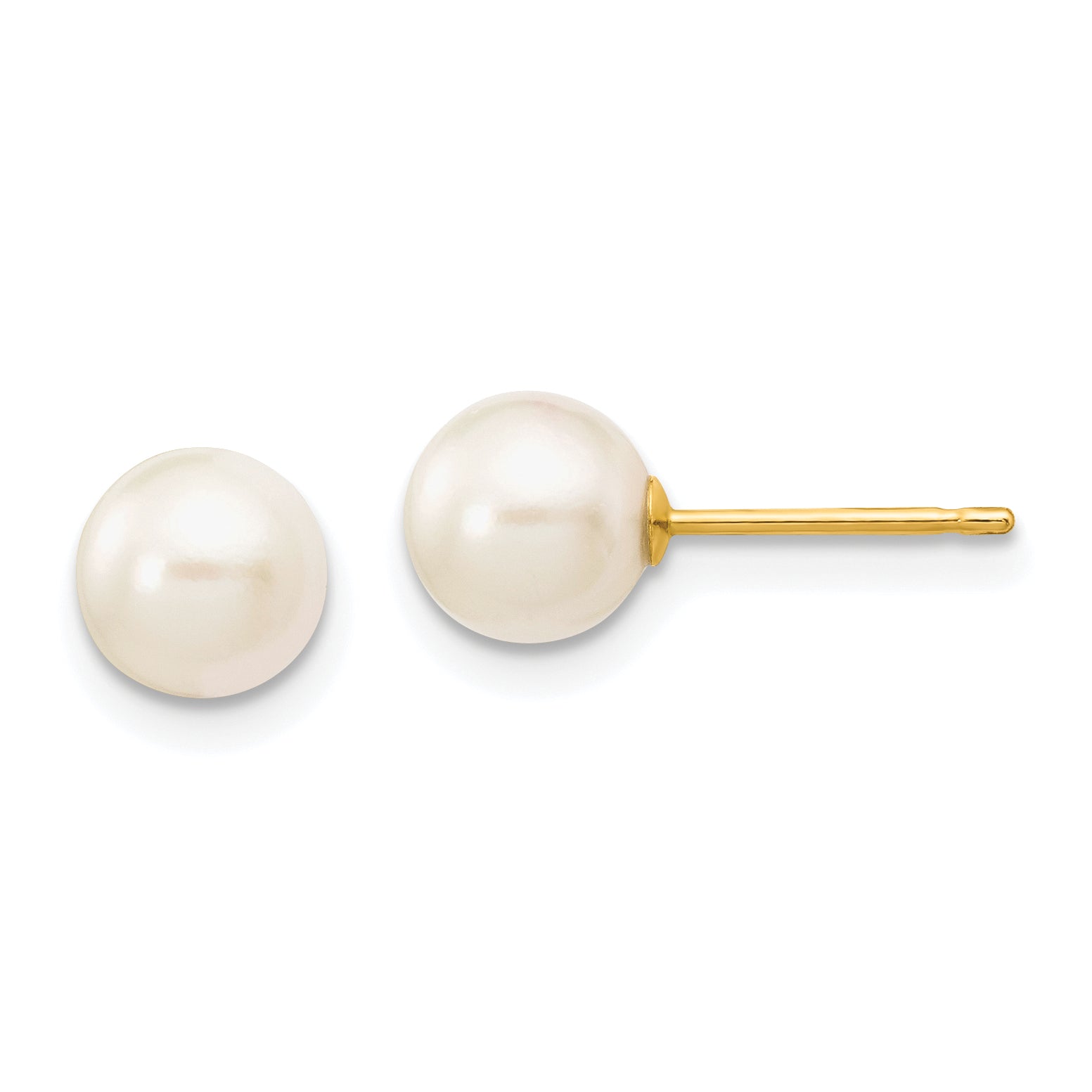 14k 6-7mm Round White Saltwater Akoya Cultured Pearl Stud Post Earrings Main image
