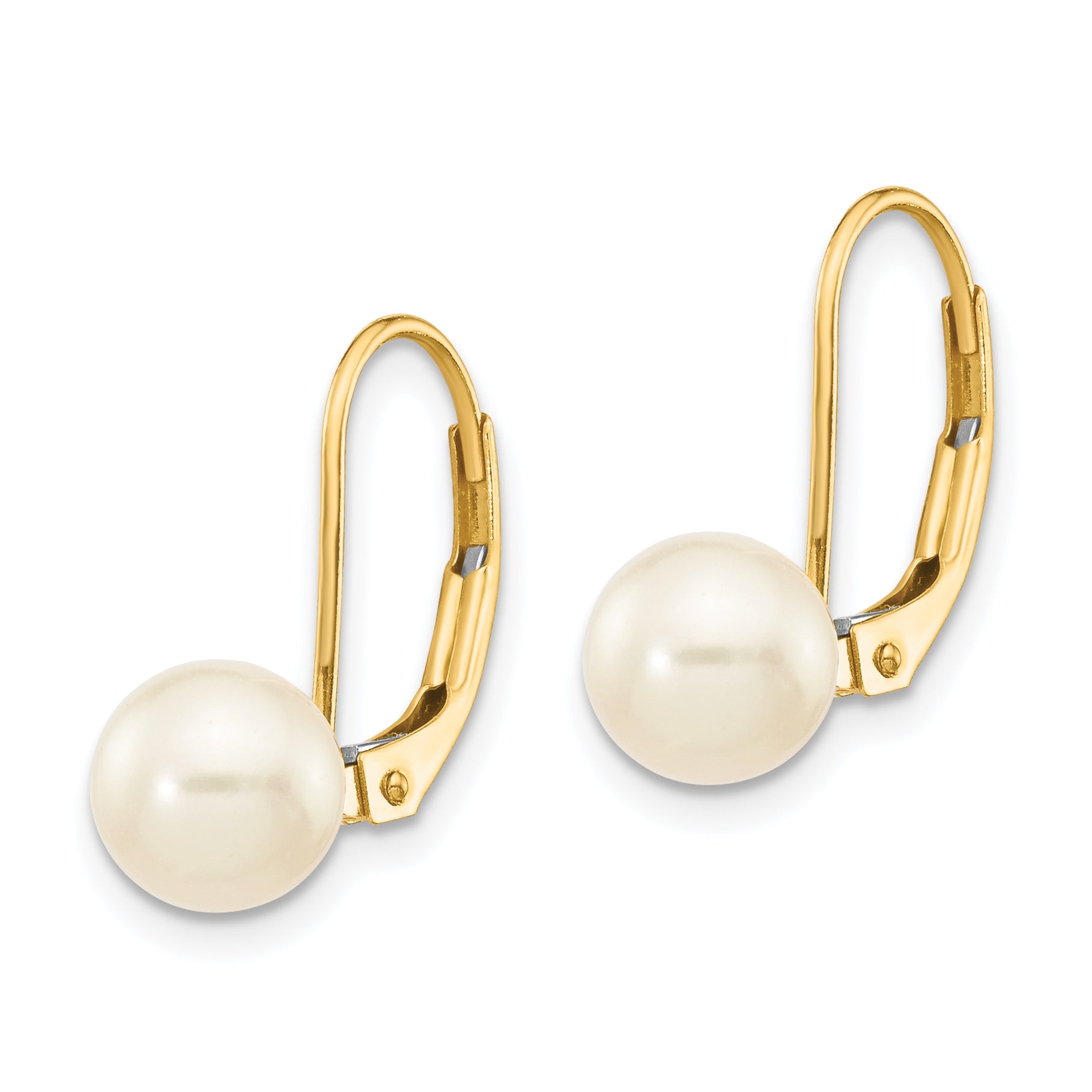14K 6-7mm White Round Freshwater Cultured Pearl Leverback Earrings Secondary image