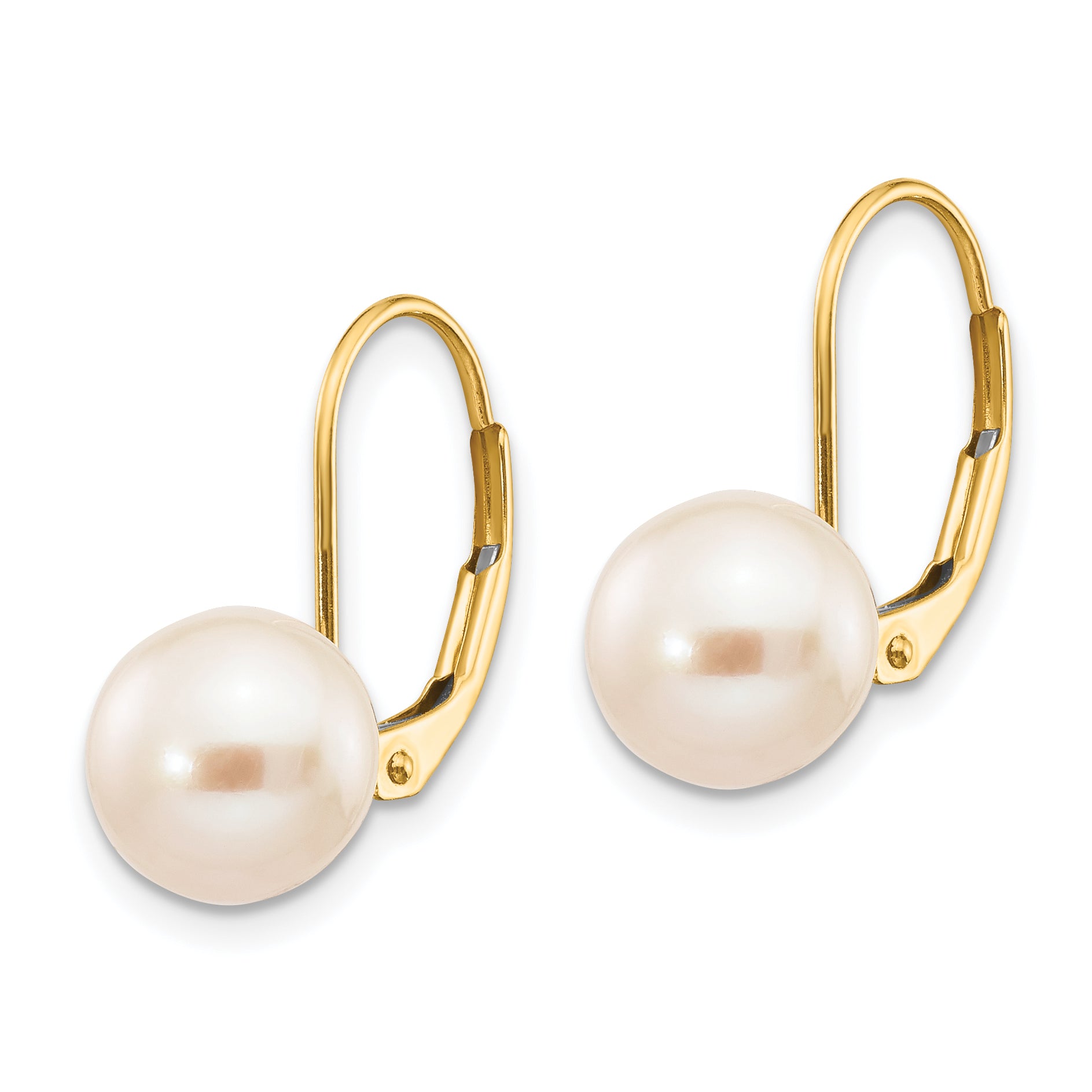 14K 8-9mm White Round Freshwater Cultured Pearl Leverback Earrings Secondary image