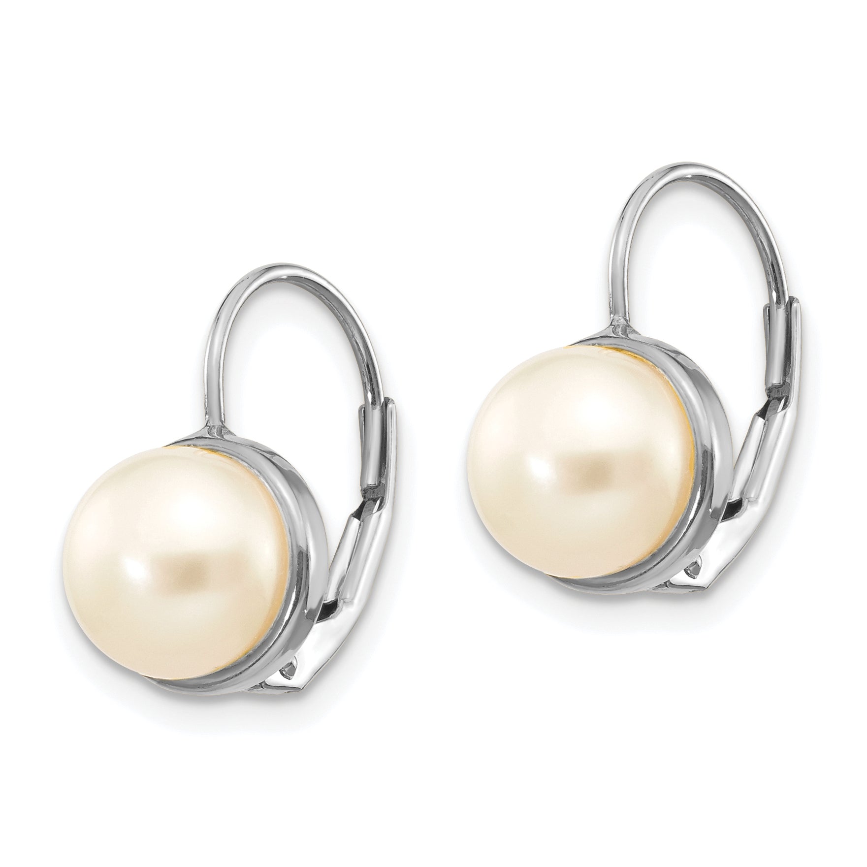14K White Gold 6-7mm Button Freshwater Cultured Pearl Leverback Earrings Secondary image