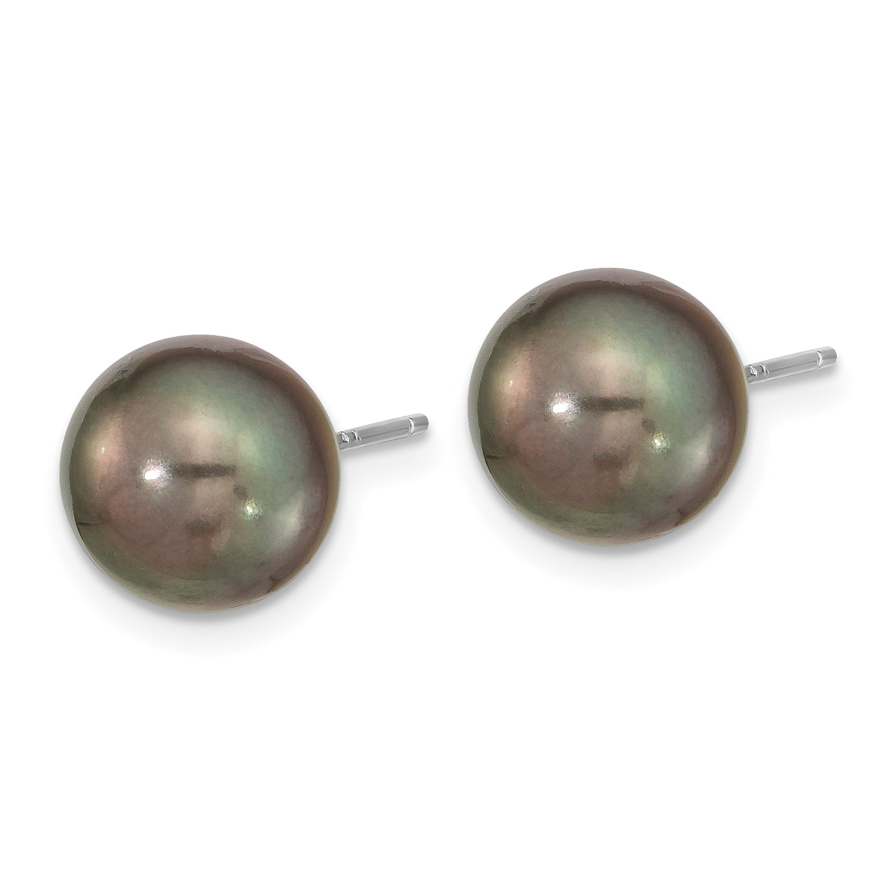 14k WG 9-10mm Black Round Saltwater Cultured Tahitian Pearl Post Earrings Secondary image