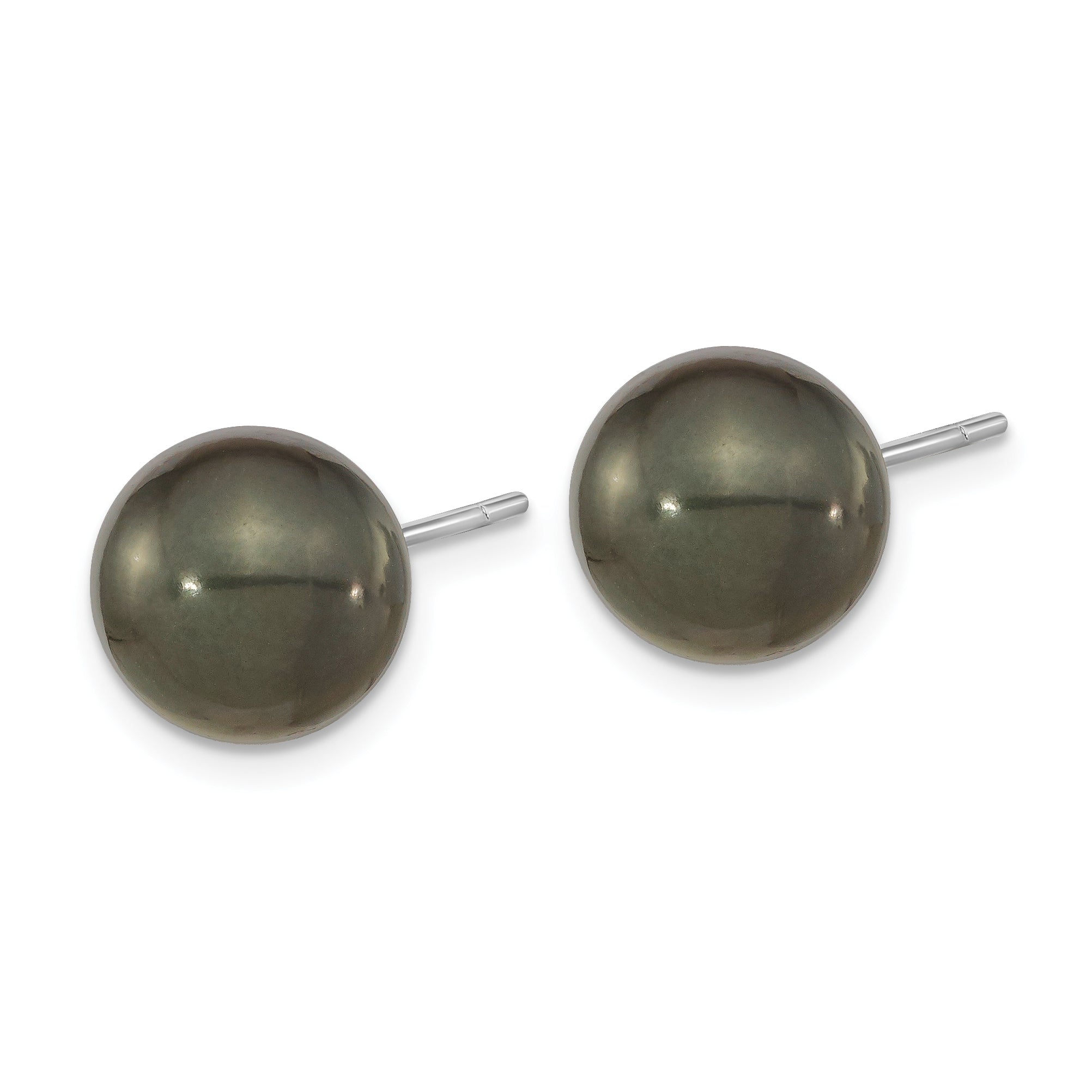 14k WG 10-11mm Black Round Saltwater Cultured Tahitian Pearl Post Earrings Secondary image