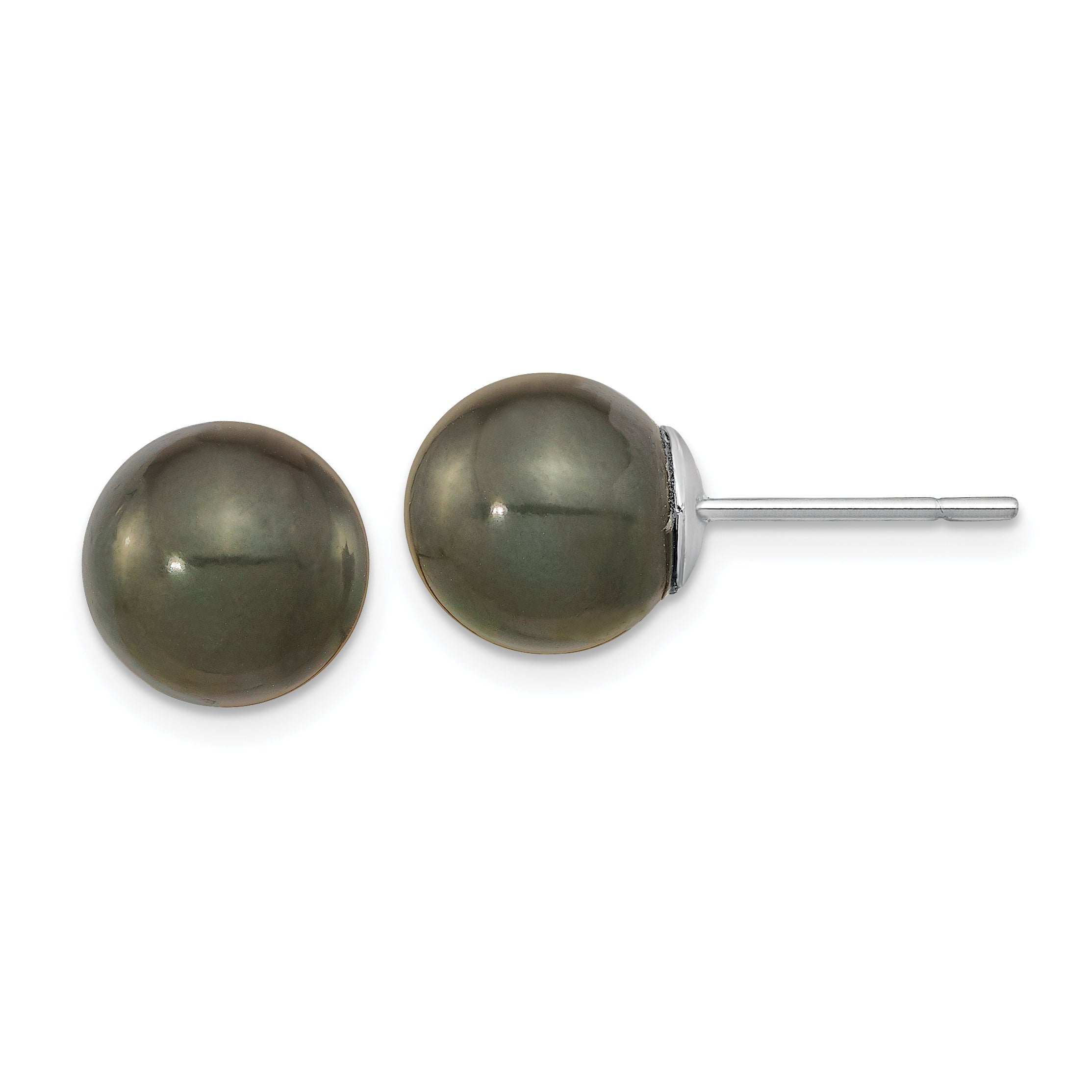 14k WG 10-11mm Black Round Saltwater Cultured Tahitian Pearl Post Earrings Main image