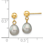 14k 6-7mm Grey Rice Freshwater Cultured Pearl Dangle Post Earrings