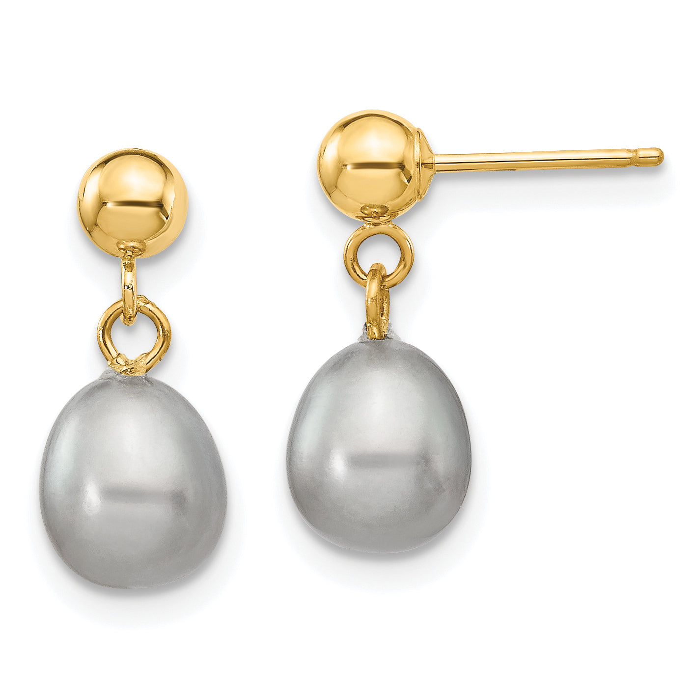 14k 6-7mm Grey Rice Freshwater Cultured Pearl Dangle Post Earrings Main image