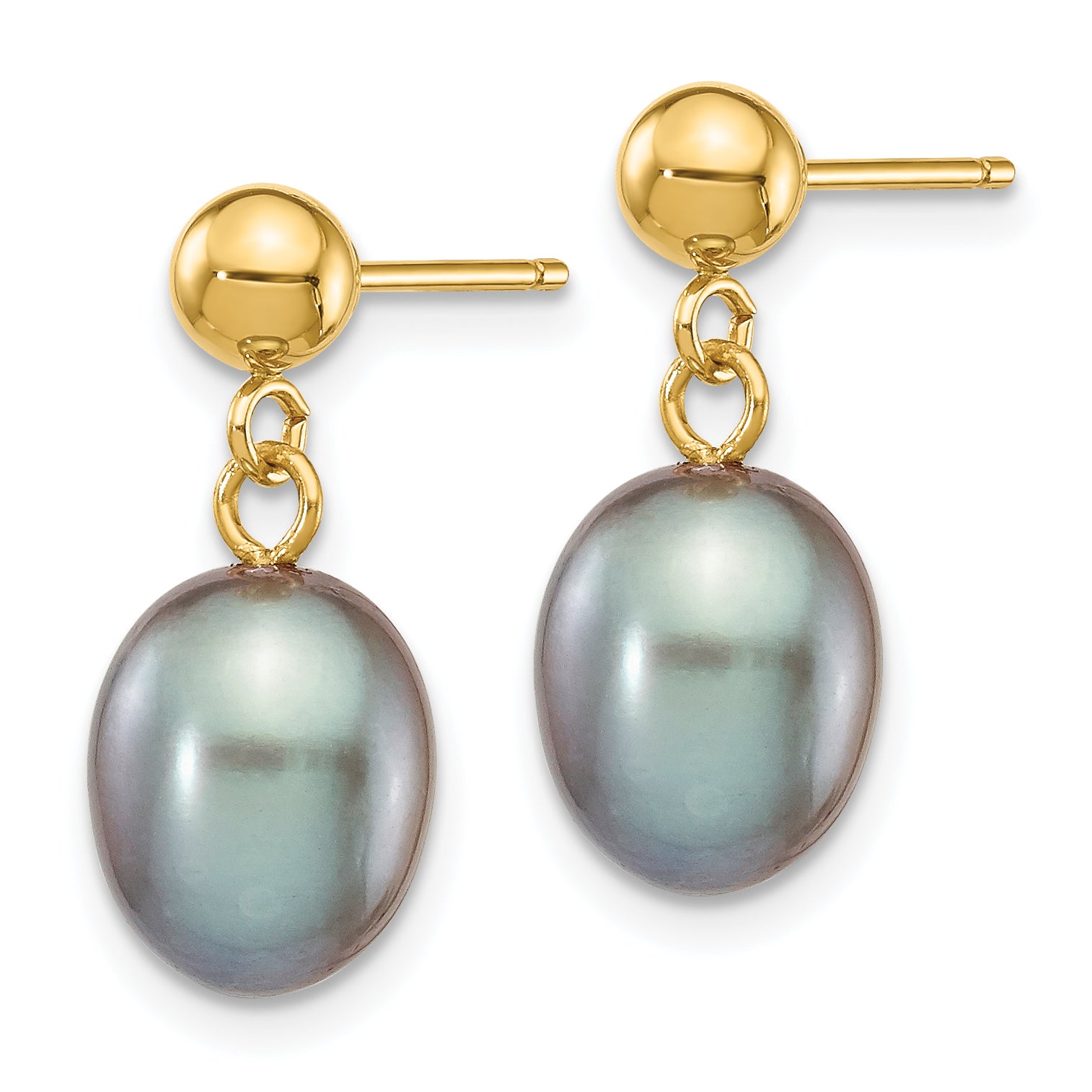 14k 7-8mm Grey Rice Freshwater Cultured Pearl Dangle Post Earrings Secondary image