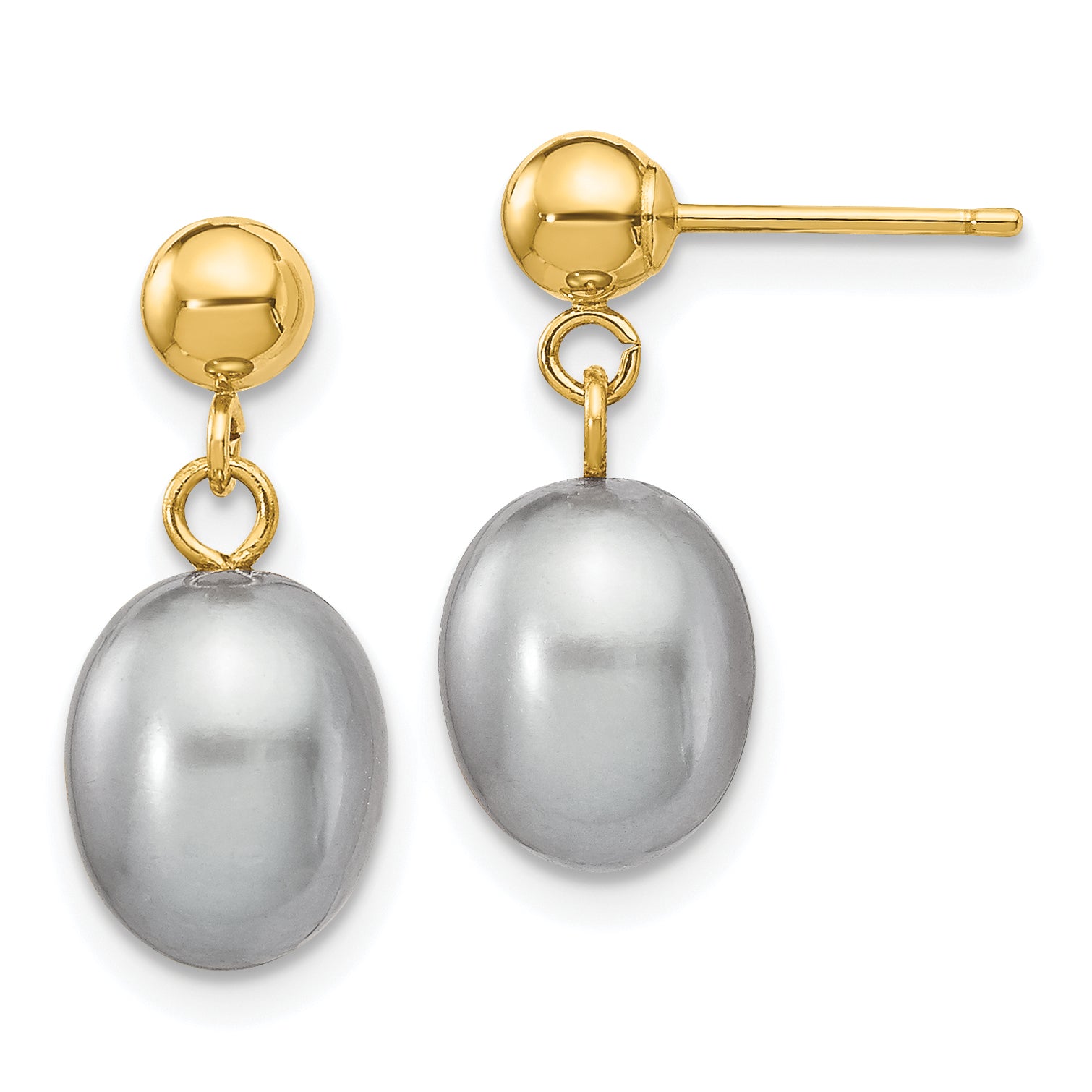 14k 7-8mm Grey Rice Freshwater Cultured Pearl Dangle Post Earrings Main image