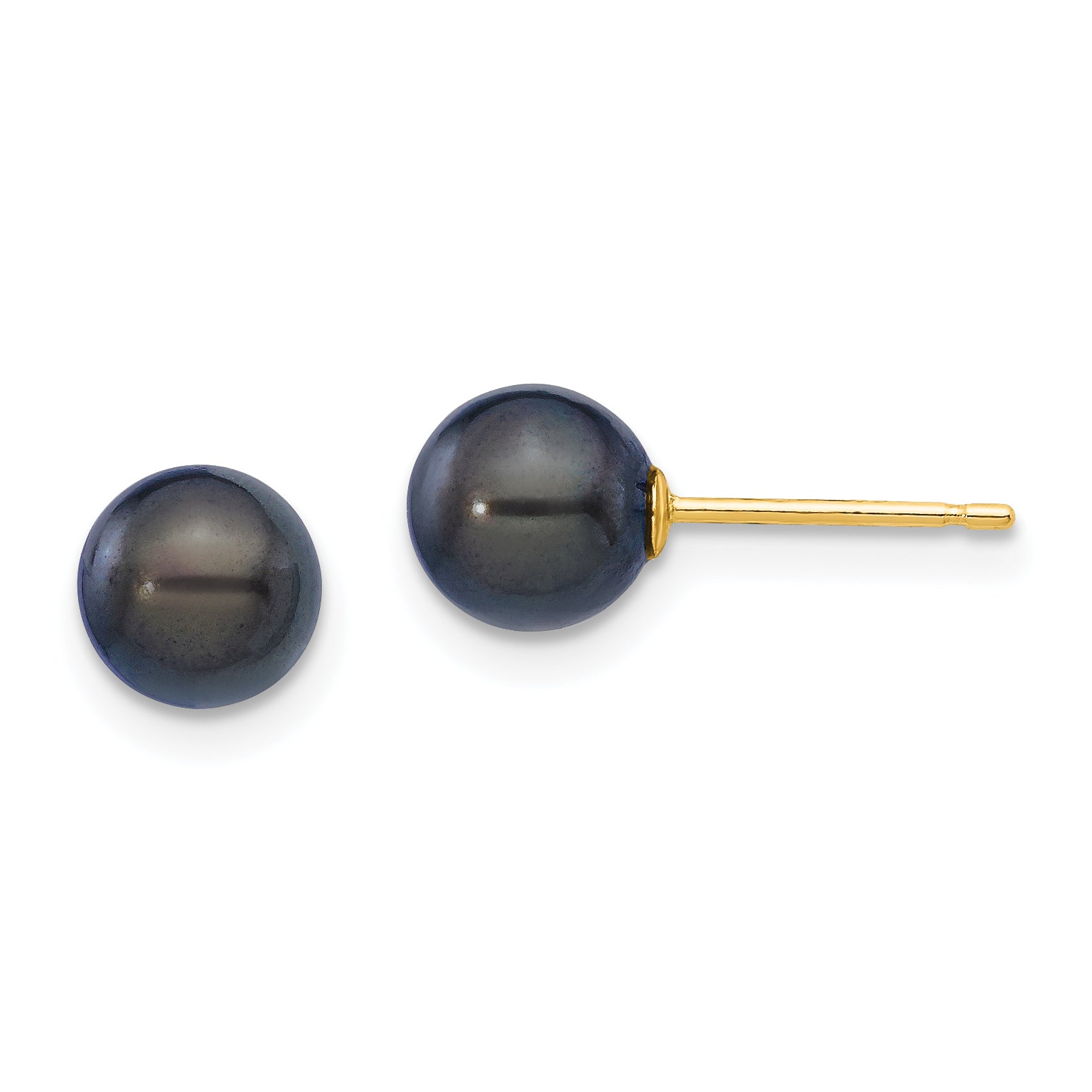 14k 6-7mm Round Black Saltwater Akoya Cultured Pearl Stud Post Earrings Main image