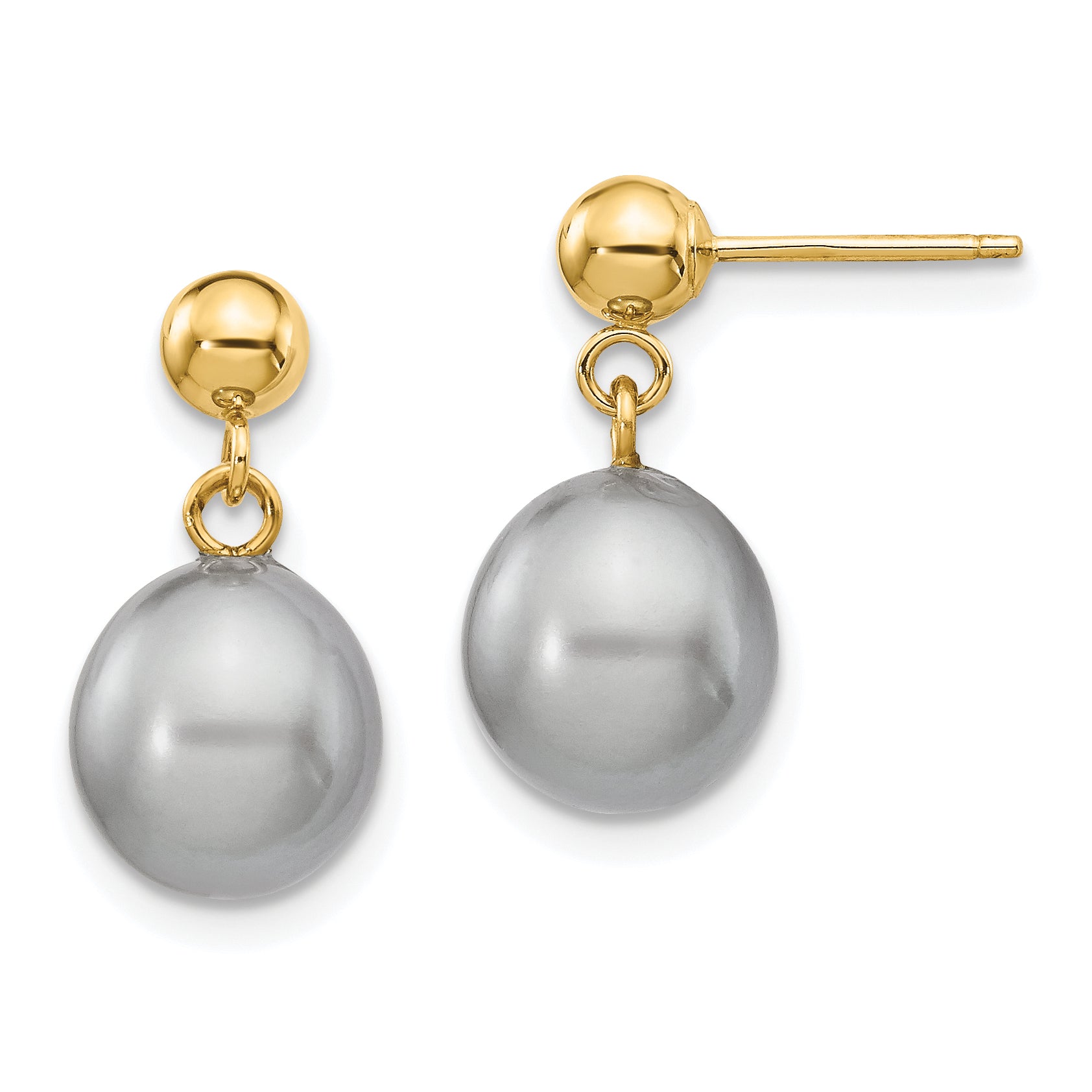 14k 8-9mm Grey Rice Freshwater Cultured Pearl Dangle Post Earrings Main image