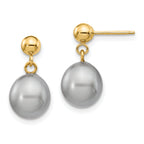 14k 8-9mm Grey Rice Freshwater Cultured Pearl Dangle Post Earrings