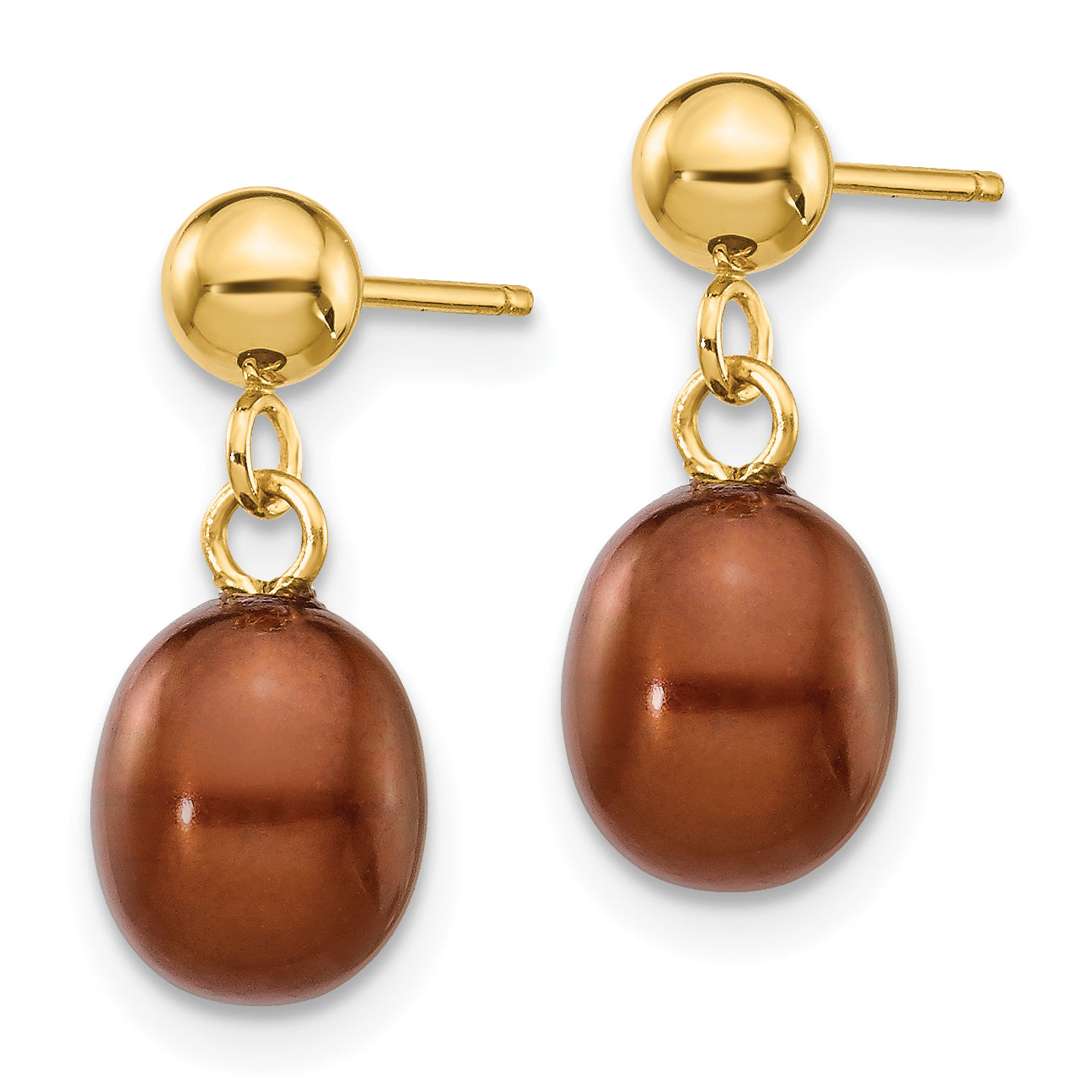 14k 6-7mm Brown Rice Freshwater Cultured Pearl Dangle Post Earrings Secondary image