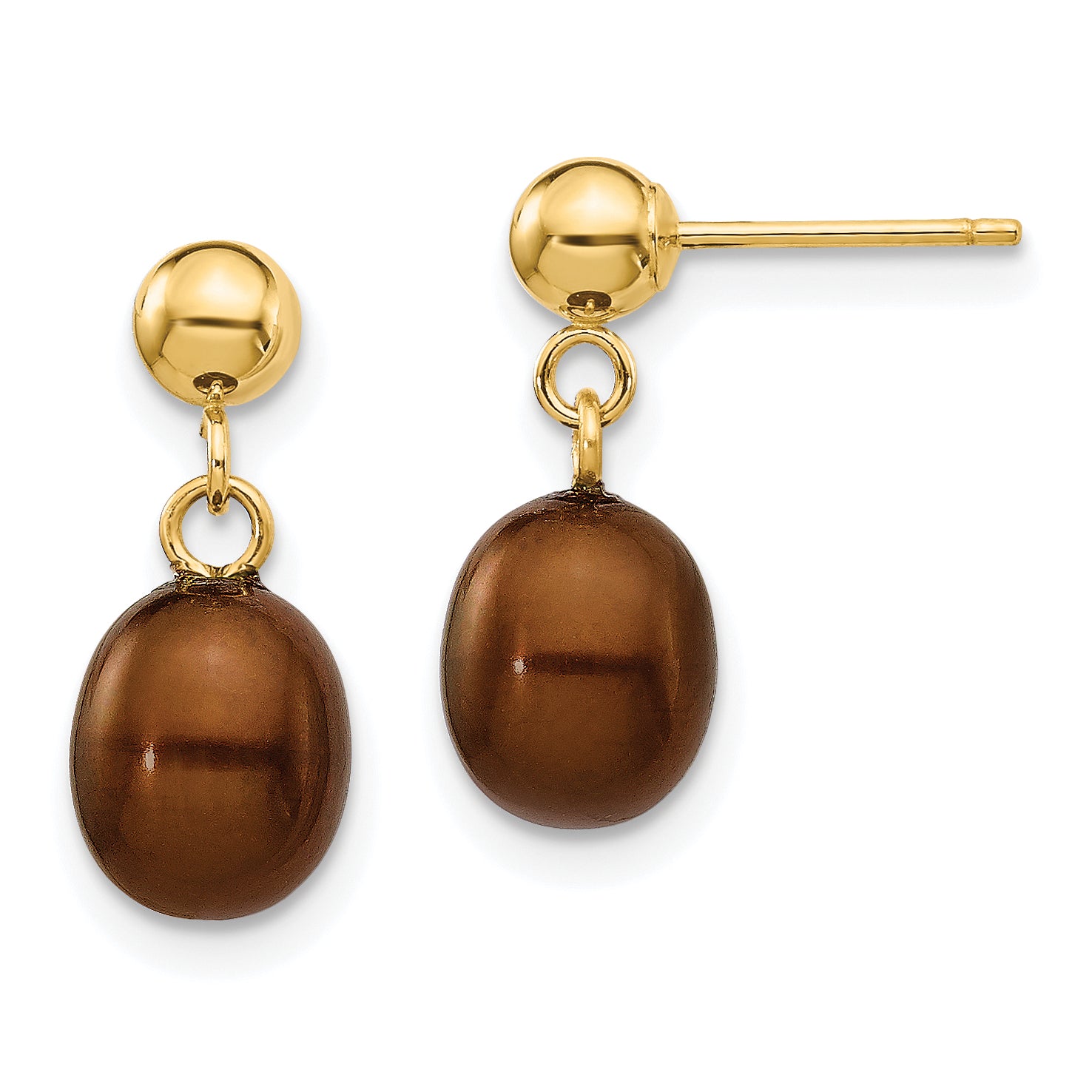 14k 6-7mm Brown Rice Freshwater Cultured Pearl Dangle Post Earrings Main image