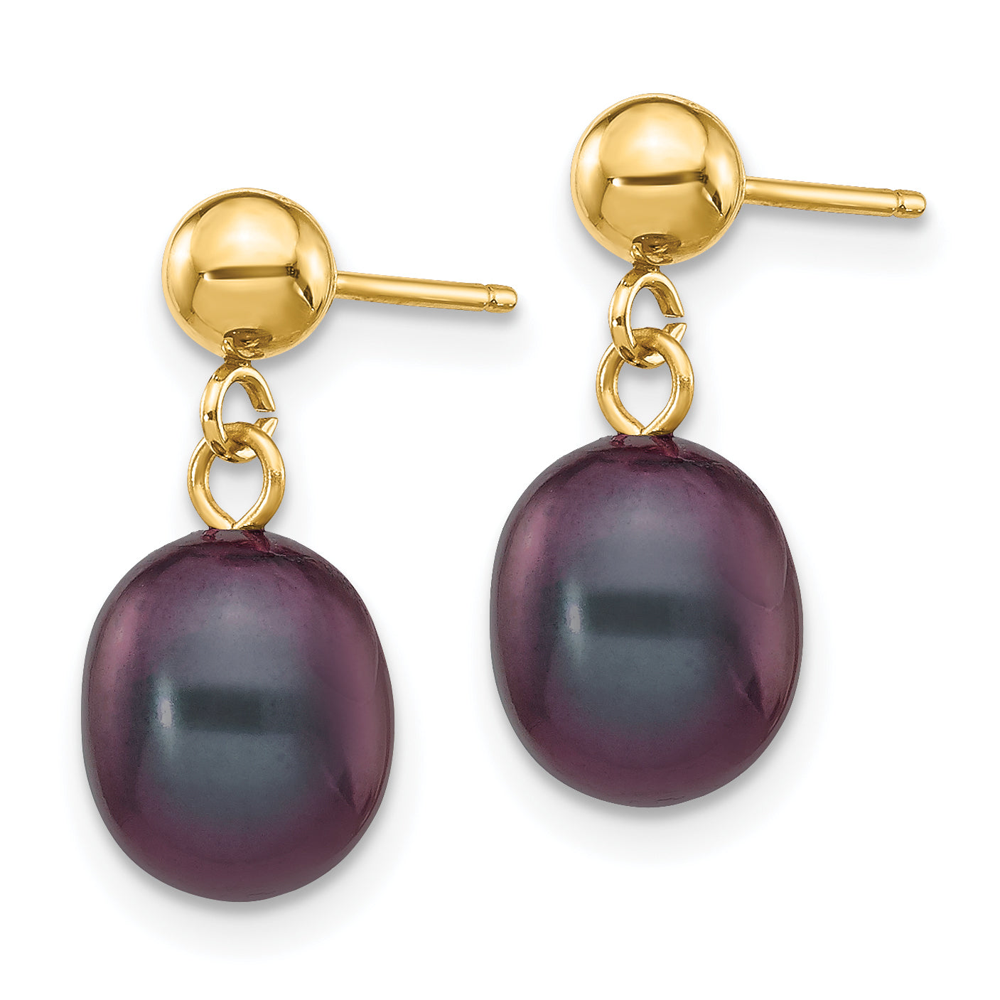 14k 7-8mm Black Rice Freshwater Cultured Pearl Dangle Post Earrings Secondary image