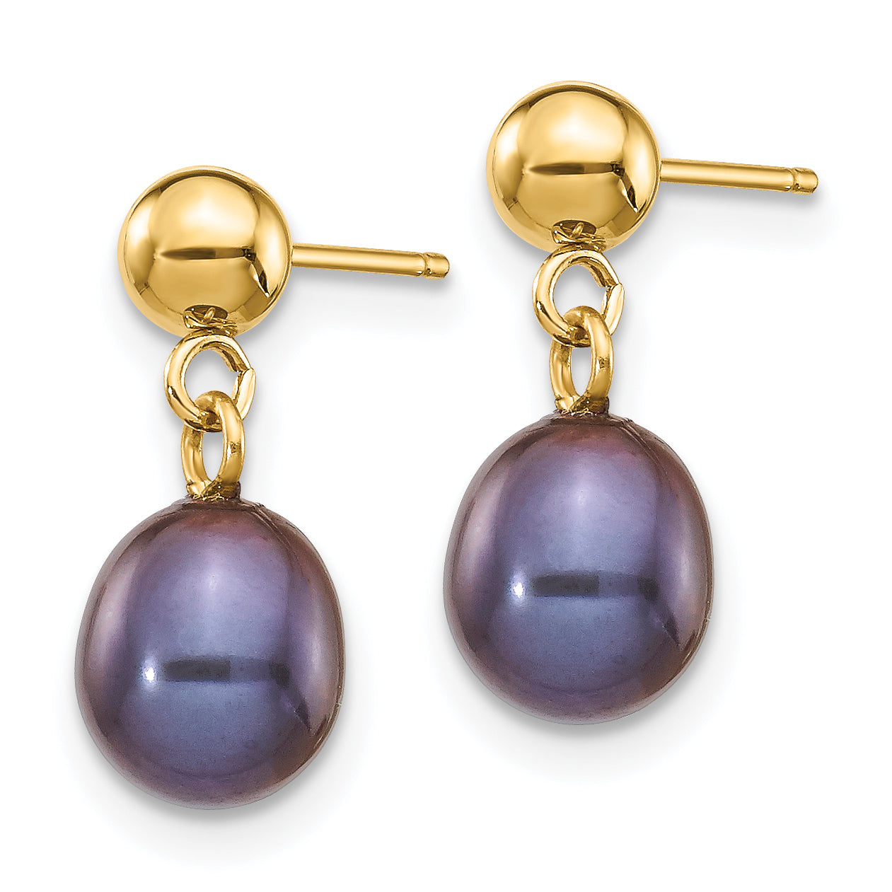 14k 6-7mm Black Rice Freshwater Cultured Pearl Dangle Post Earrings Secondary image
