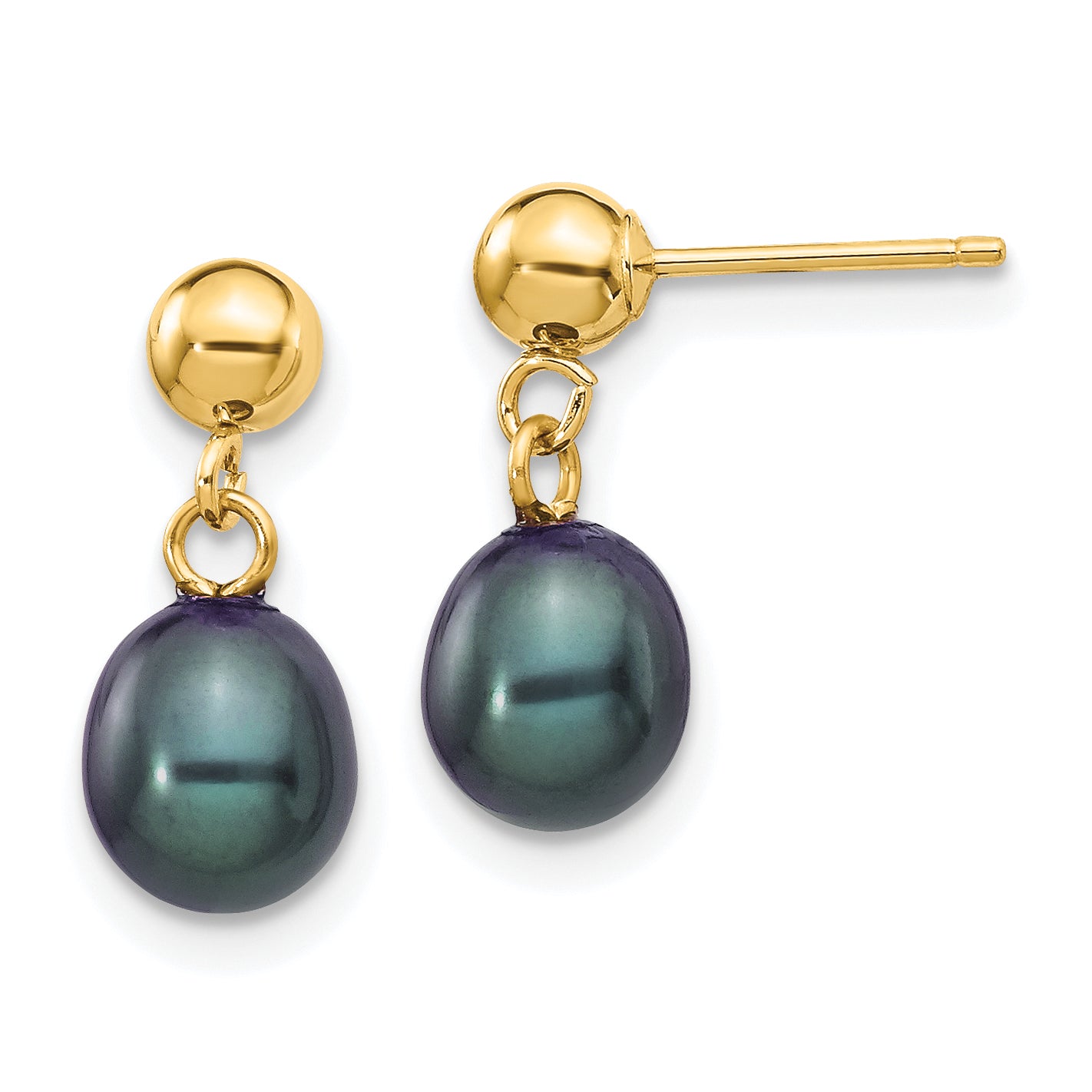 14k 6-7mm Black Rice Freshwater Cultured Pearl Dangle Post Earrings Main image
