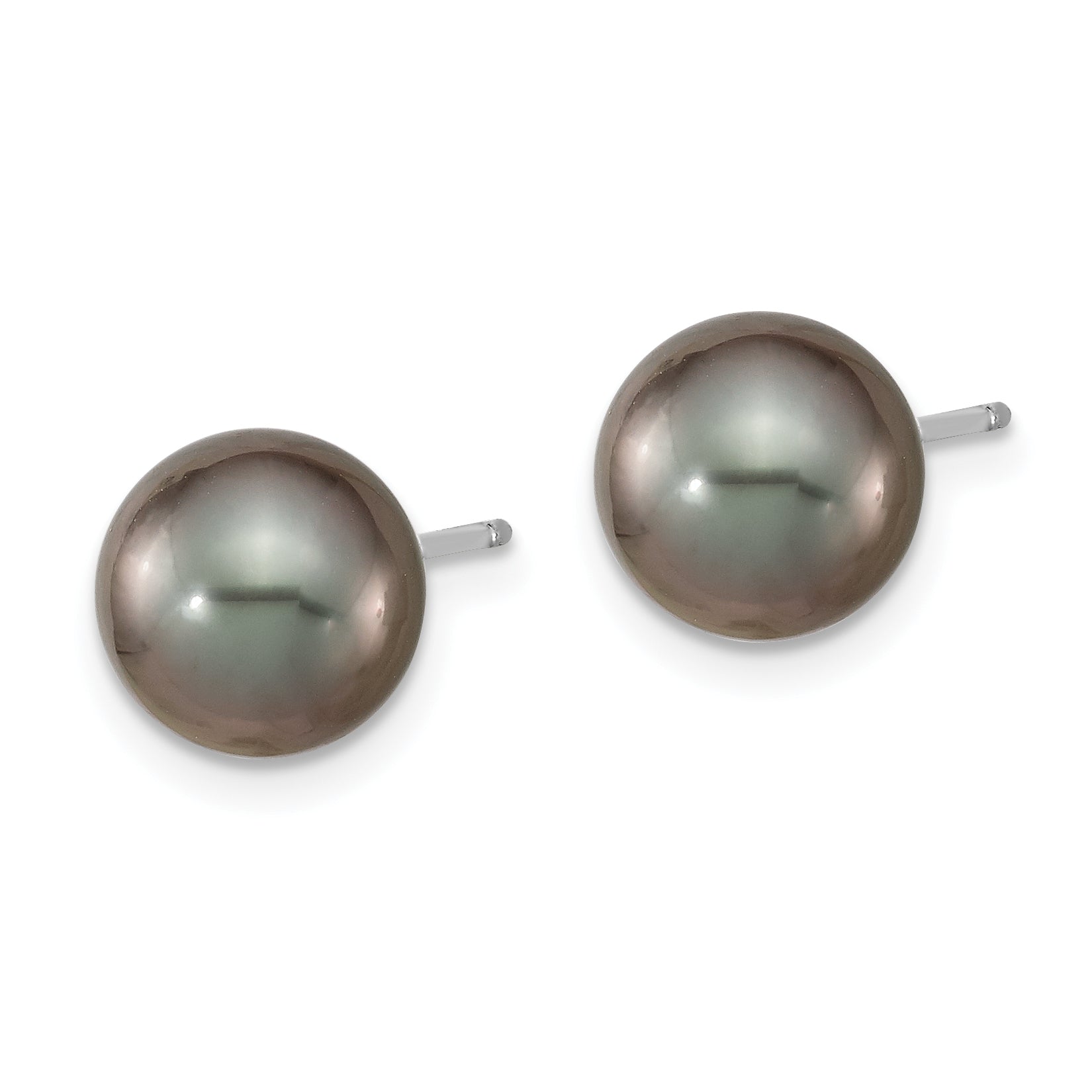 14k WG 8-9mm Black Round Saltwater Cultured Tahitian Pearl Post Earrings Secondary image