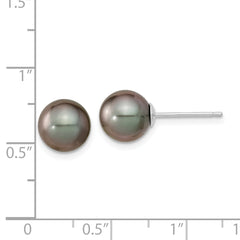 14k WG 8-9mm Black Round Saltwater Cultured Tahitian Pearl Post Earrings