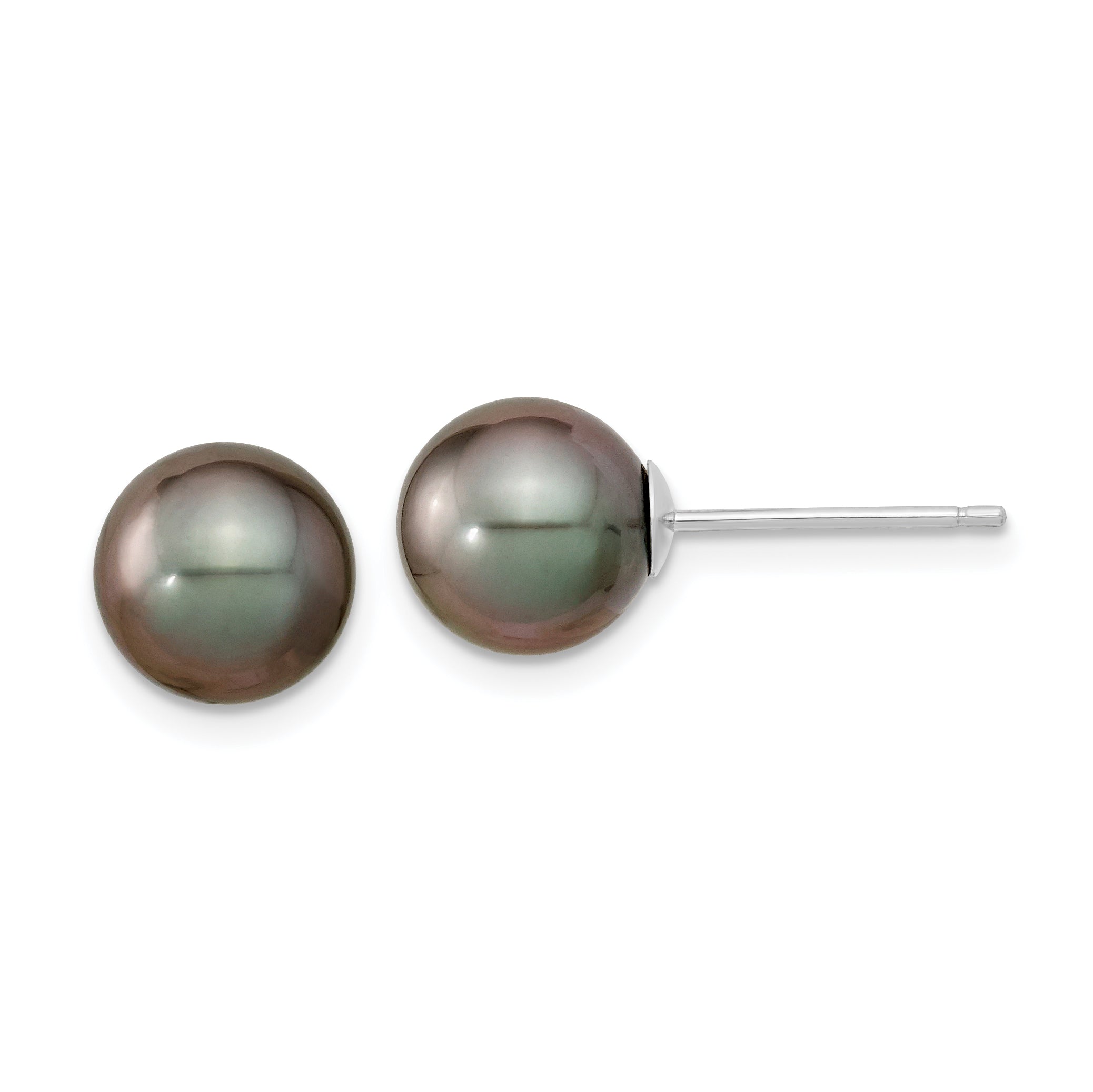 14k WG 8-9mm Black Round Saltwater Cultured Tahitian Pearl Post Earrings Main image