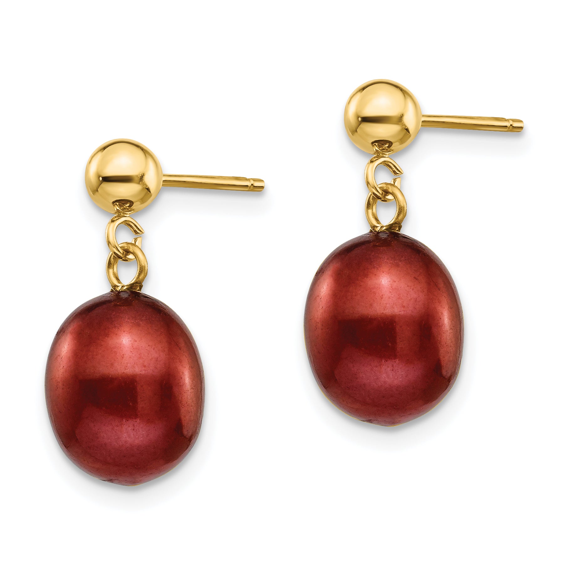 14k 8-9mm Brown Freshwater Cultured Pearl Dangle Post Earrings Secondary image