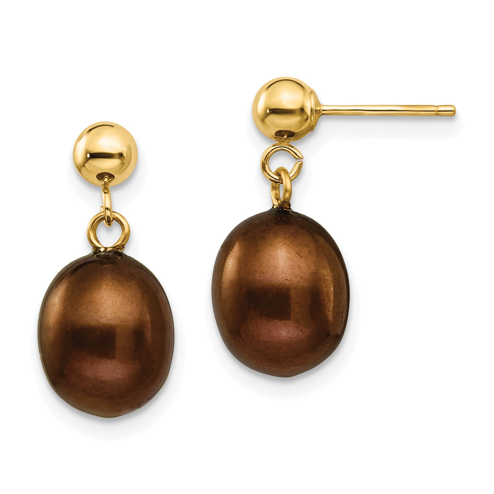 14k 8-9mm Brown Freshwater Cultured Pearl Dangle Post Earrings Main image