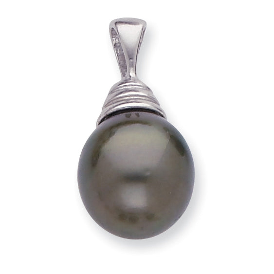 14K White Gold 10-11mm Teardrop Saltwater Cultured Tahitian Pearl Pendant Main image