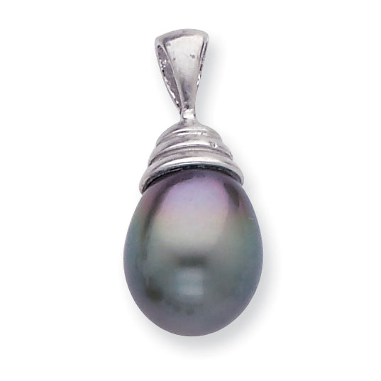 14K White Gold 9-10mm Teardrop Saltwater Cultured Tahitian Pearl Pendant Main image