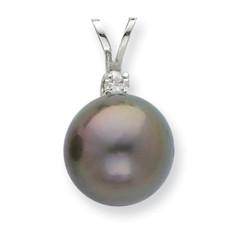 14K WG 10-11mm Round Saltwater Cultured Tahitian Pearl .05ct Dia. Pendant Main image