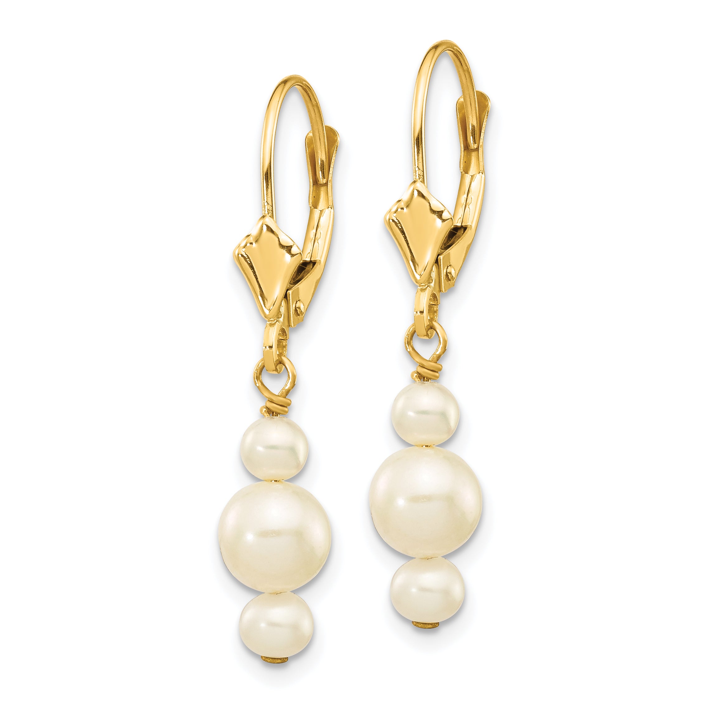 14K 3-3.5mm & 5-5.5mm Semi-Round FWC Pearl Leverback Dangle Earrings Secondary image