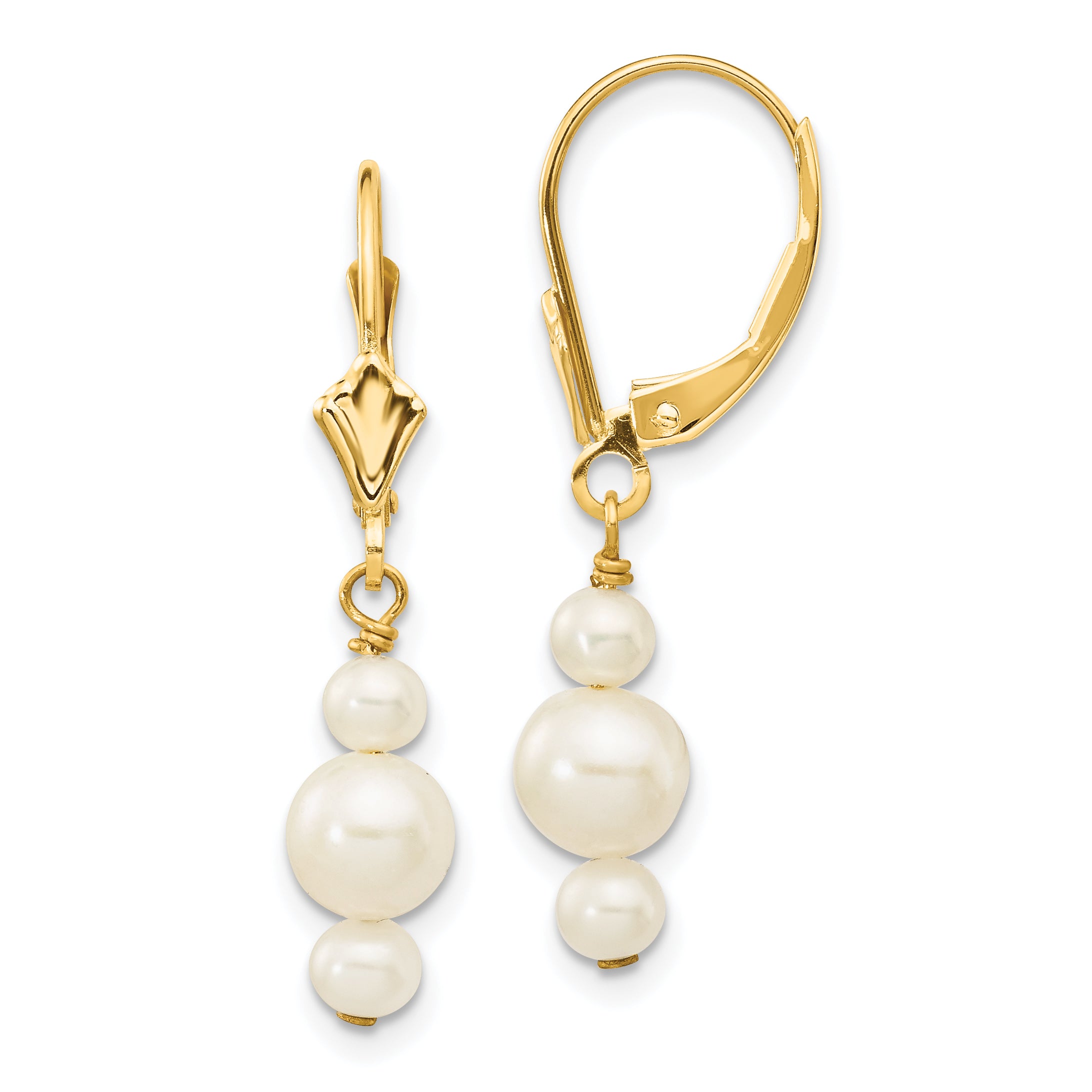 14K 3-3.5mm & 5-5.5mm Semi-Round FWC Pearl Leverback Dangle Earrings Main image