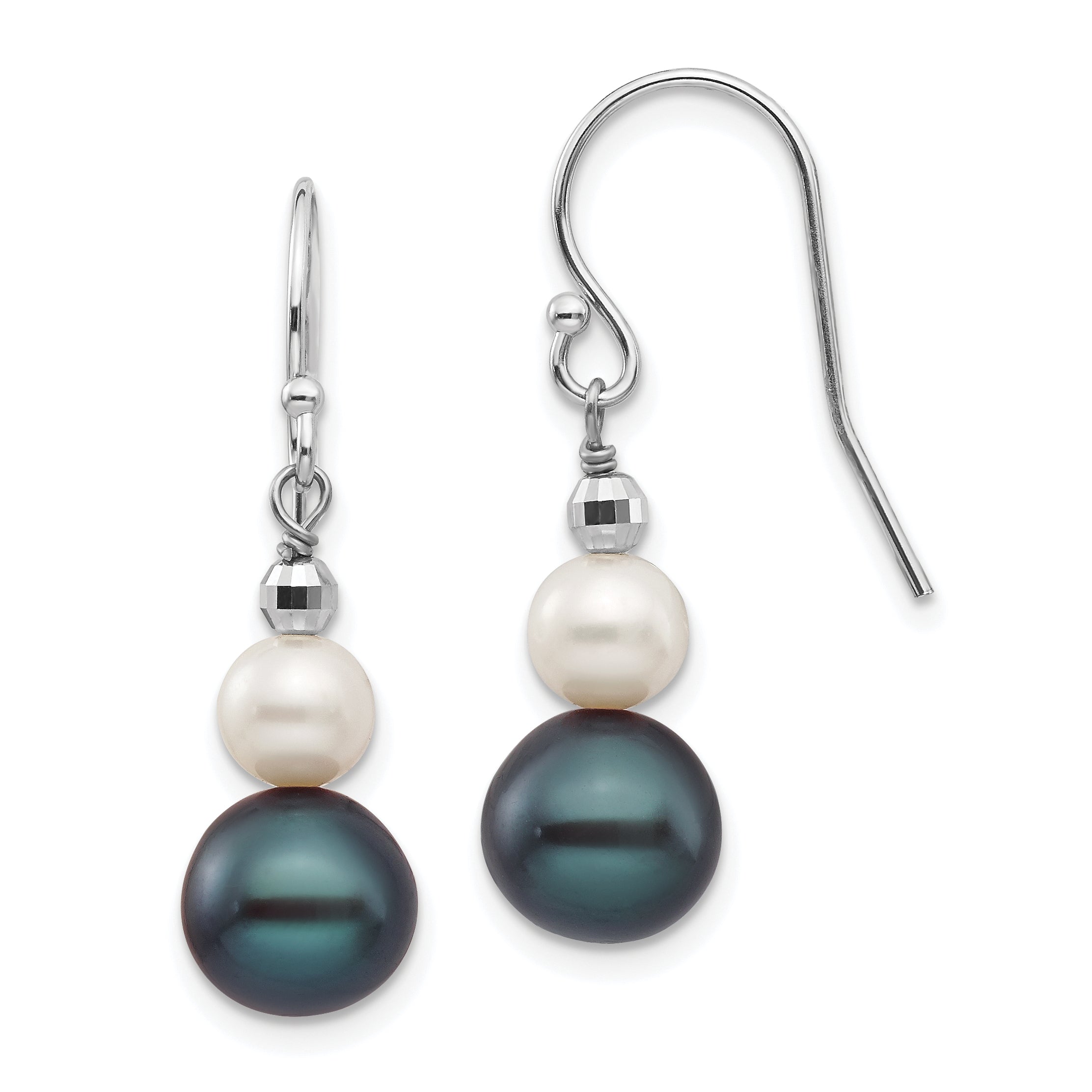 14K White Gold 6-9mm Semi-round FWC Pearl Graduated Dangle Earrings Main image