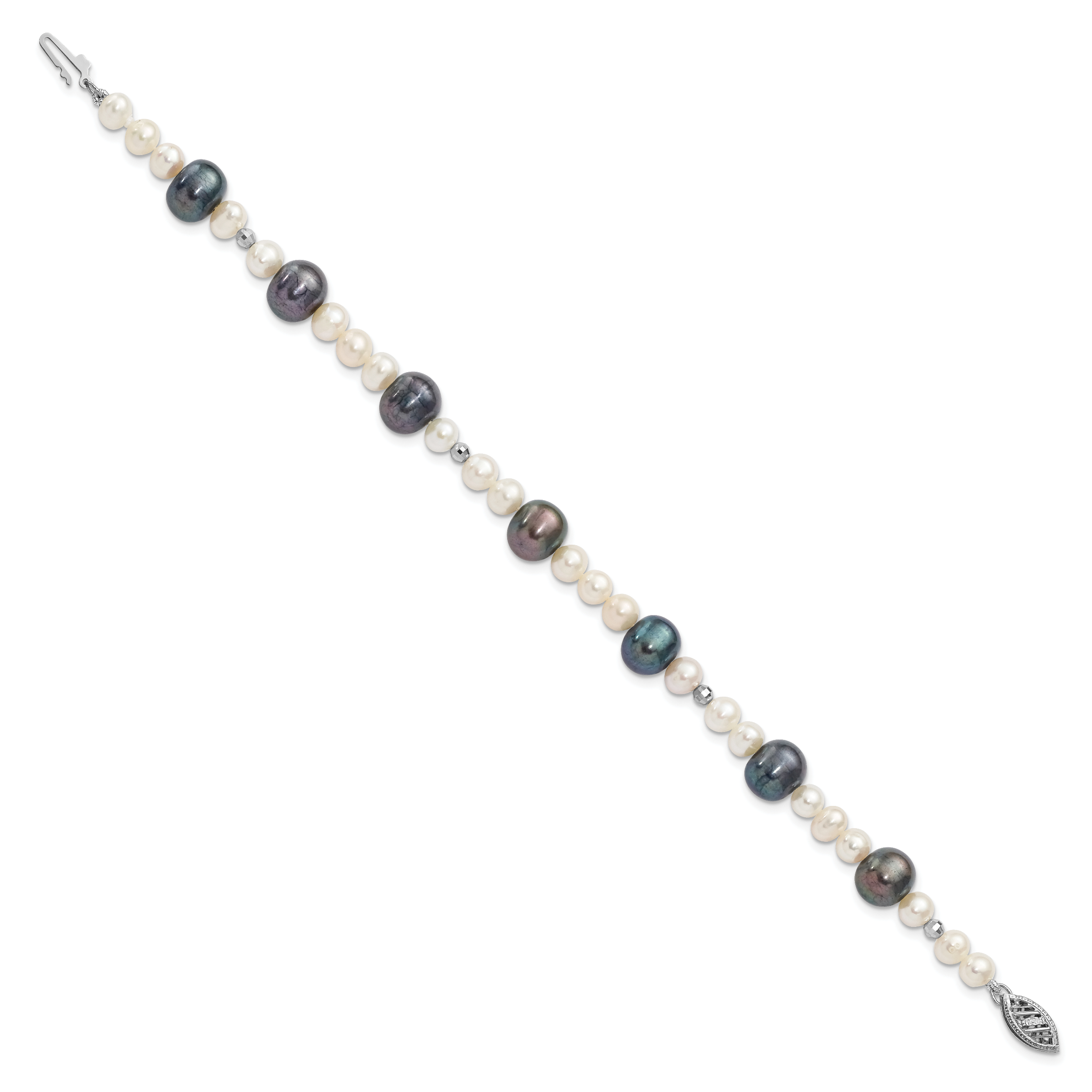 14K WG White & Peacock Semi-round Freshwater Cultured Mirror Bead Bracelet Secondary image