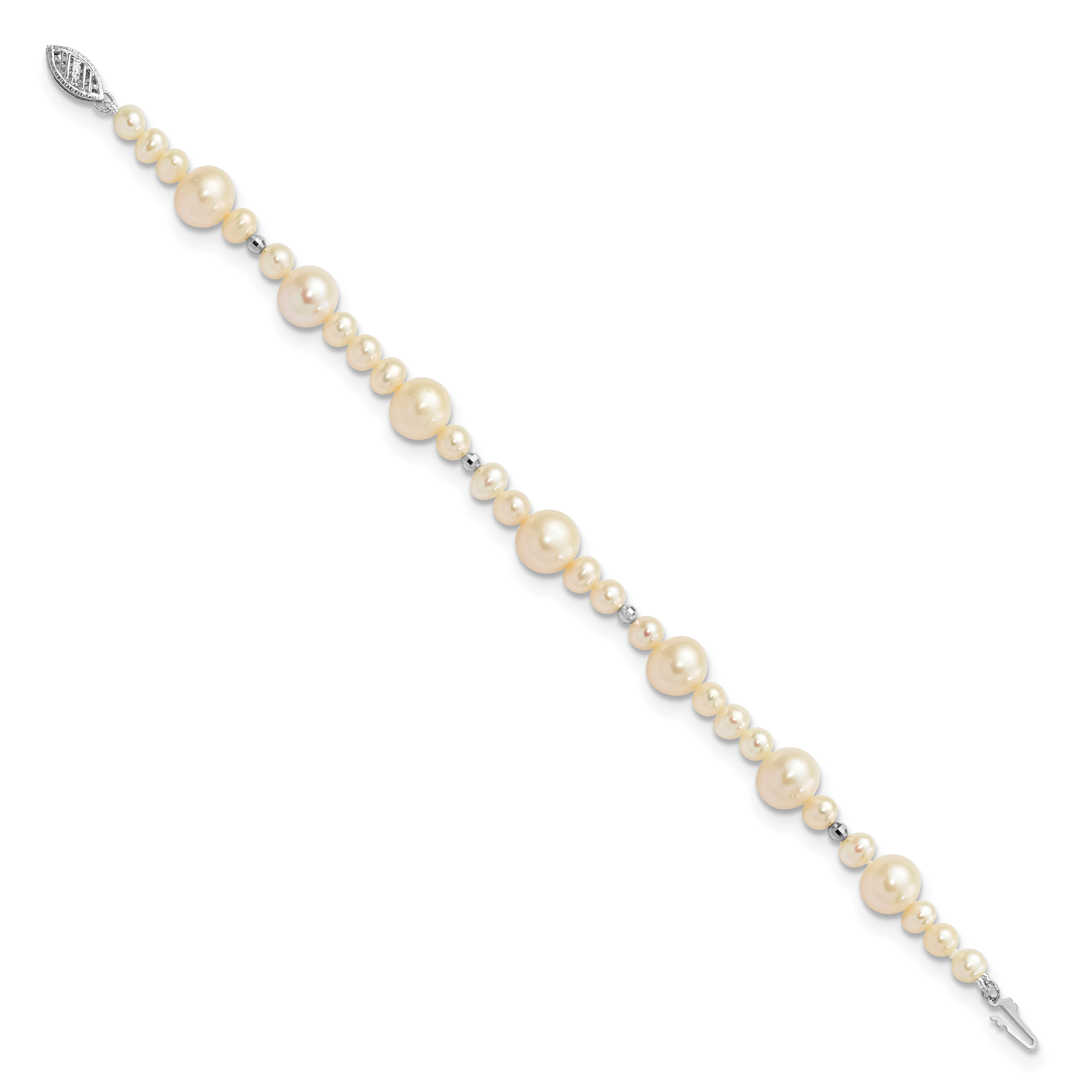 14K WG 5-9mm White Near Round Freshwater Cultured Pearl Bead Bracelet Secondary image
