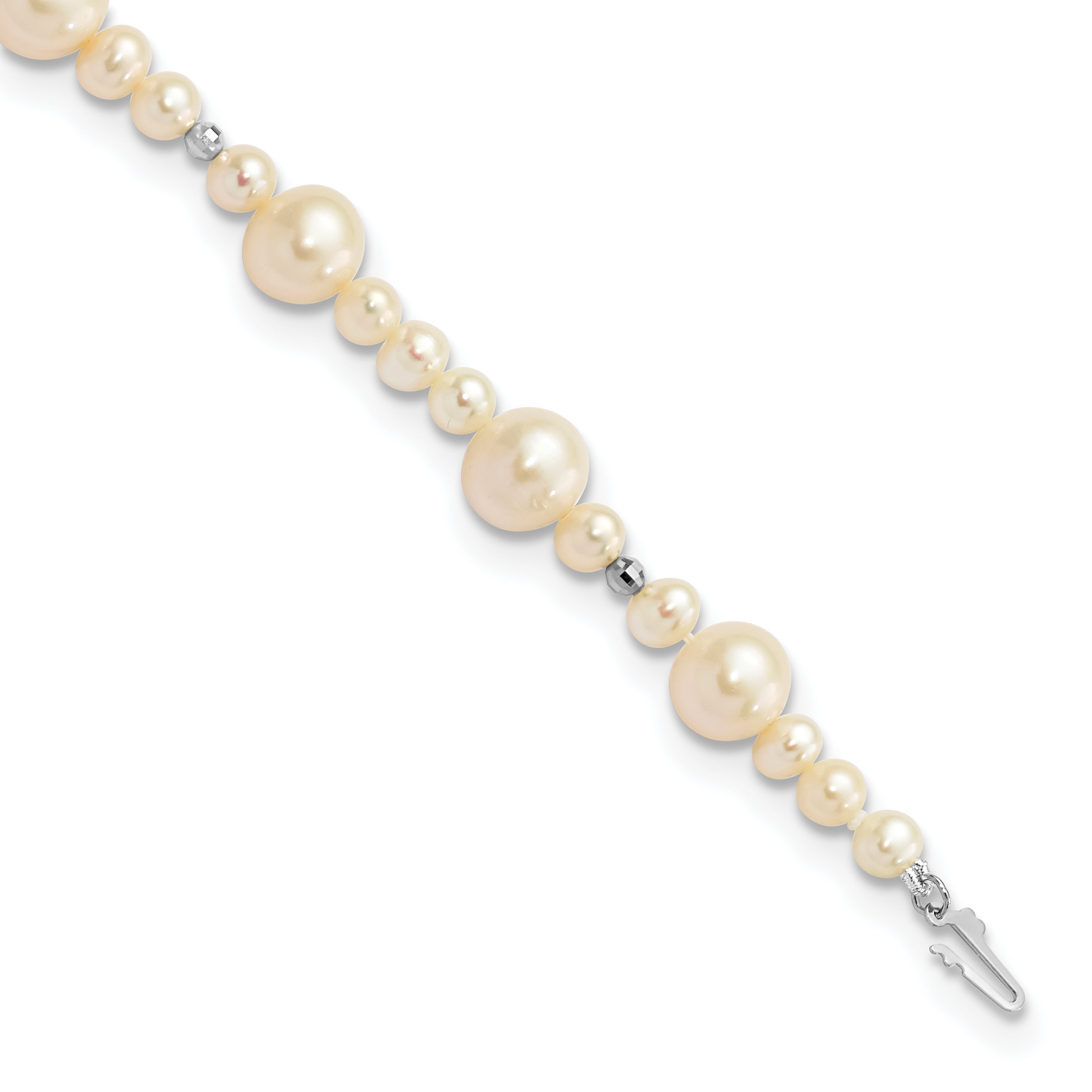 14K WG 5-9mm White Near Round Freshwater Cultured Pearl Bead Bracelet Main image