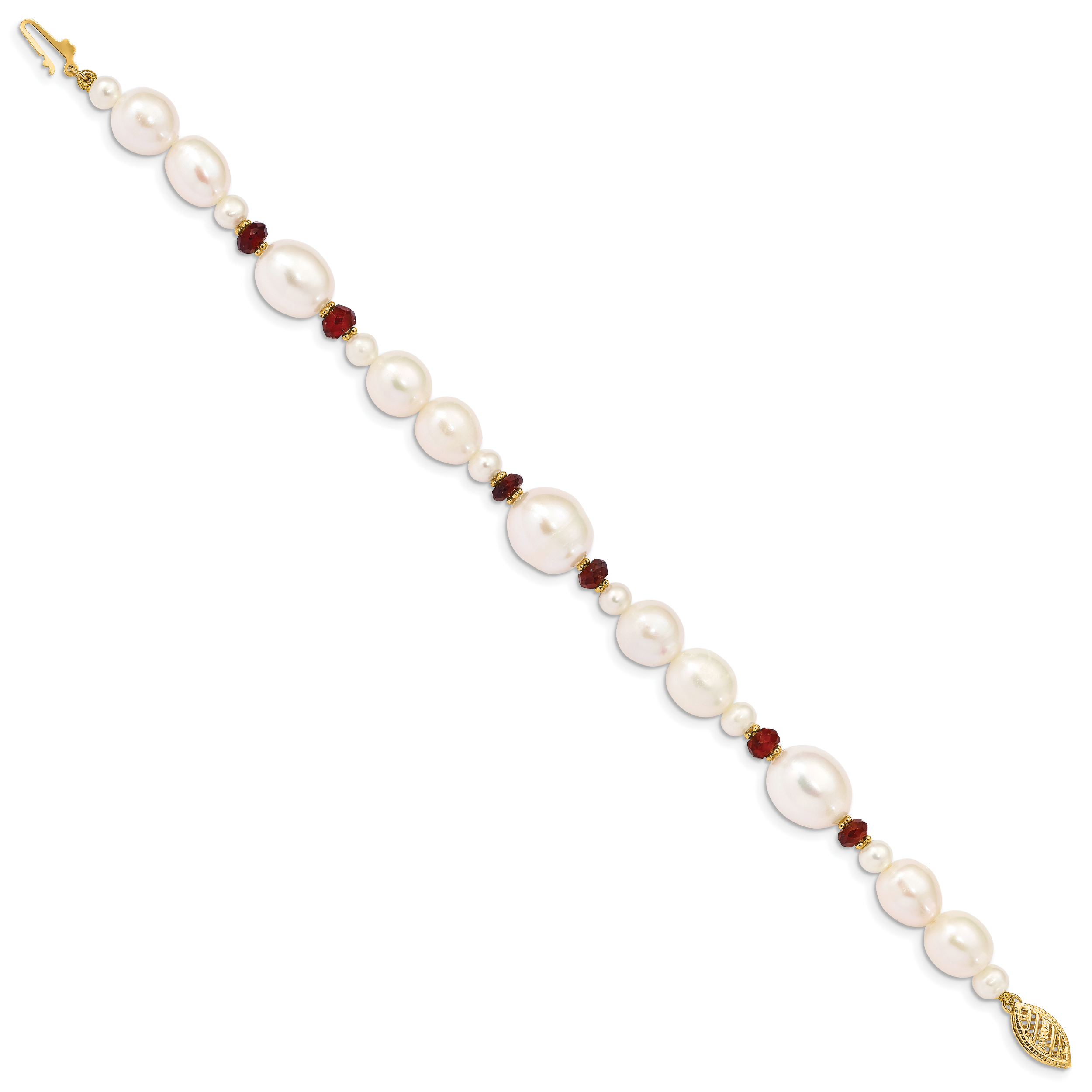 14K White Freshwater Cultured Pearl Faceted 4.0 Garnet Bead Bracelet Secondary image