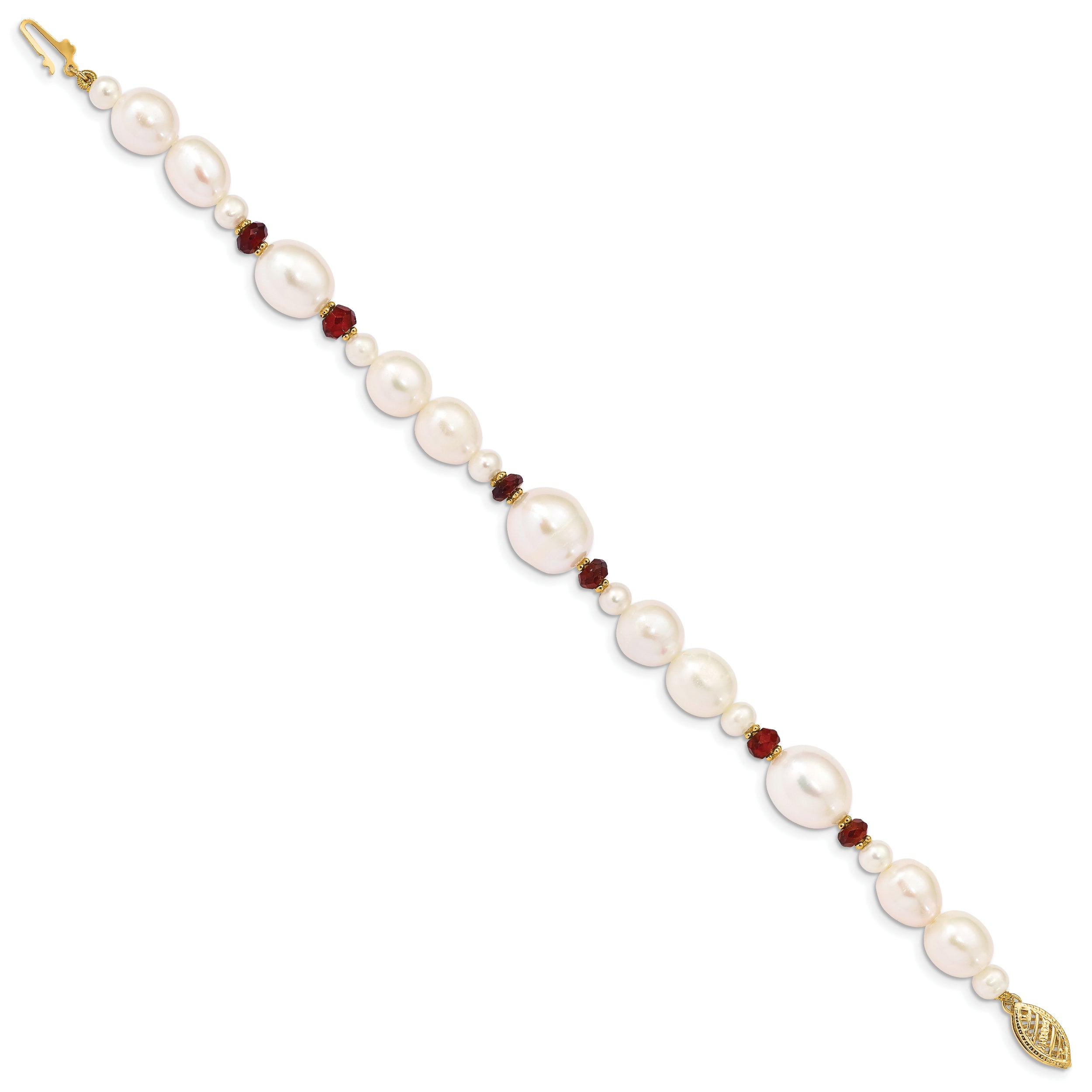 14K White Freshwater Cultured Pearl Faceted 4.0 Garnet Bead Bracelet