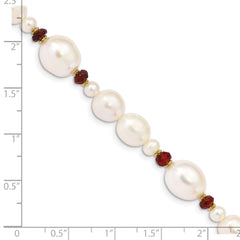 14K White Freshwater Cultured Pearl Faceted 4.0 Garnet Bead Bracelet