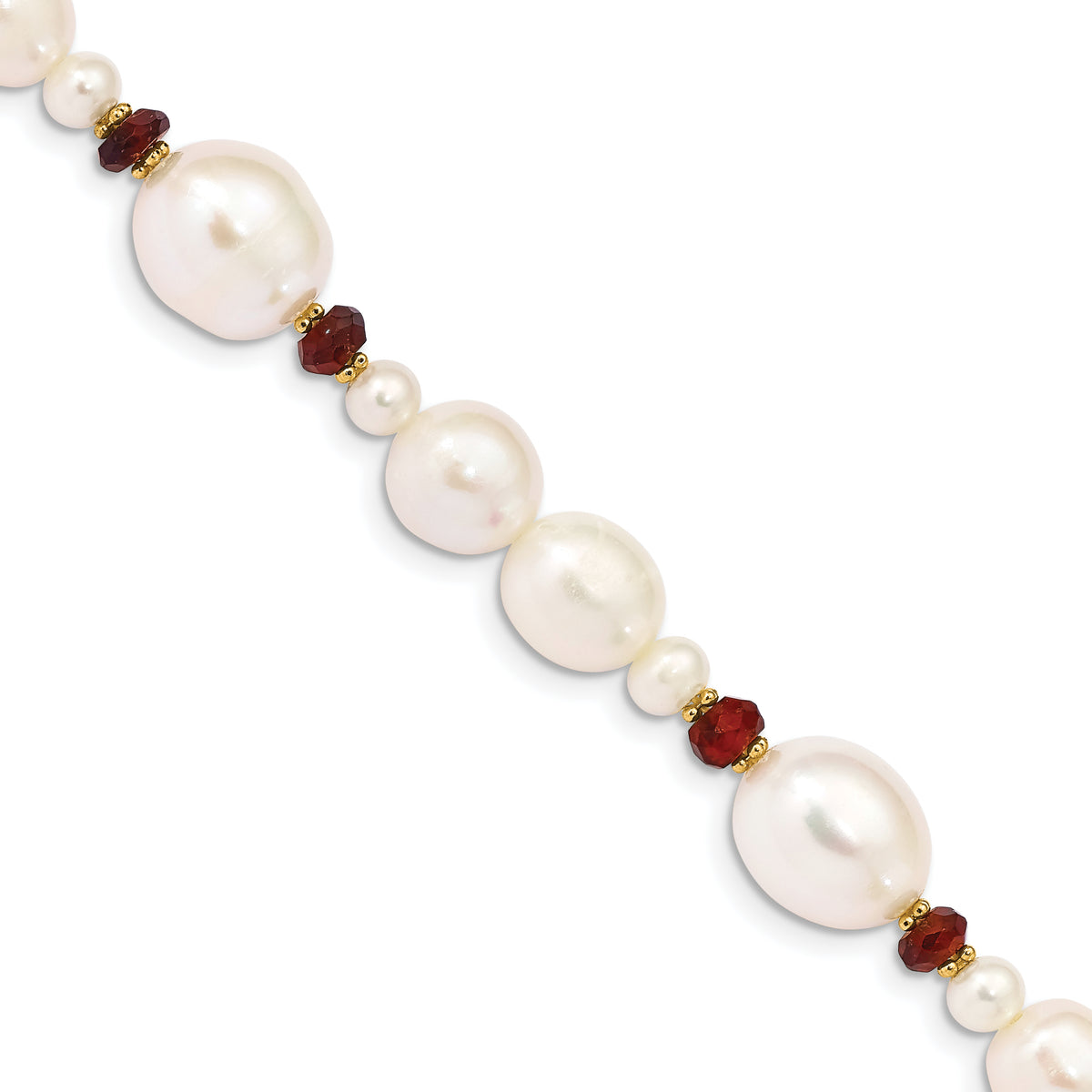 14K White Freshwater Cultured Pearl Faceted 4.0 Garnet Bead Bracelet