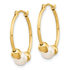 14K 5-6mm White Semi-round Freshwater Cultured Pearl Polished Hoop Earring