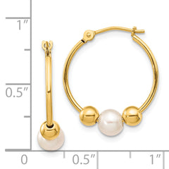 14K 5-6mm White Semi-round Freshwater Cultured Pearl Polished Hoop Earring